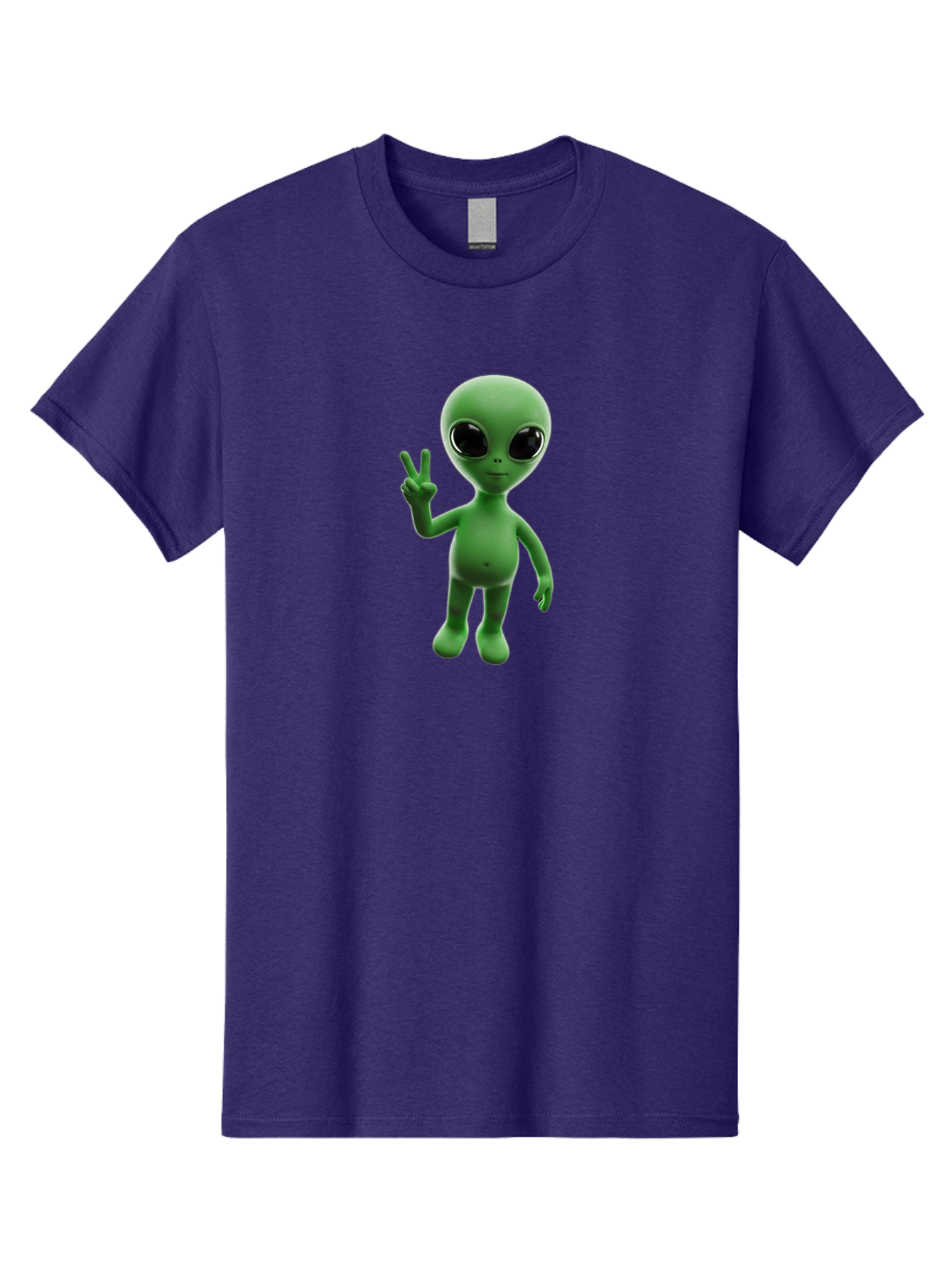 Alien-2 Men'S Graphic Tee, 100% Cotton, Comfortable Casual Summer Wear, Machine Washable, Cartoon Alien, Peace Sign, 3D Rendering, Friendly Gesture, Outer Space Character, Green Skin Tone, Black Eyes, Digital Artwork, Pop Culture Symbol Bab620