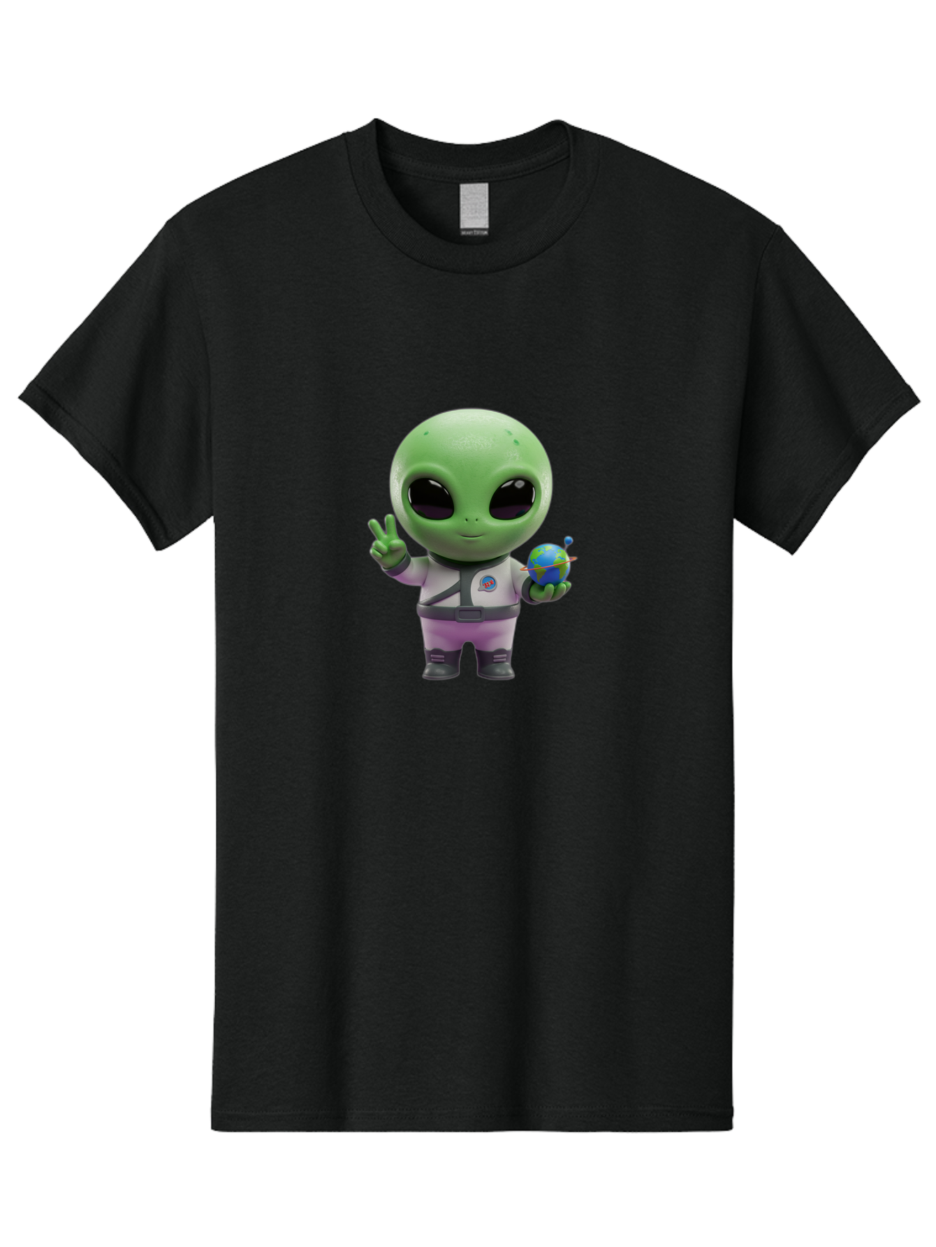 Alien-Astronaut Men'S Graphic Tee, 100% Cotton, Comfortable Casual Summer Wear, Machine Washable, Cartoon Alien, Astronaut Costume, Peace Sign, Earth Globe, Space Exploration, Friendly Extraterrestrial, Sci-Fi Character, Bab621