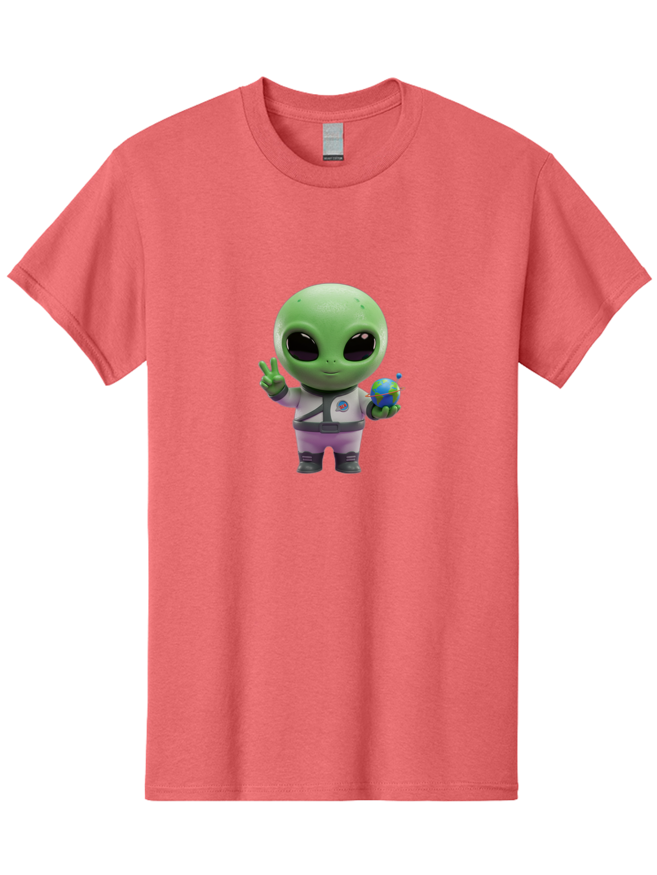 Alien-Astronaut Men'S Graphic Tee, 100% Cotton, Comfortable Casual Summer Wear, Machine Washable, Cartoon Alien, Astronaut Costume, Peace Sign, Earth Globe, Space Exploration, Friendly Extraterrestrial, Sci-Fi Character, Bab621