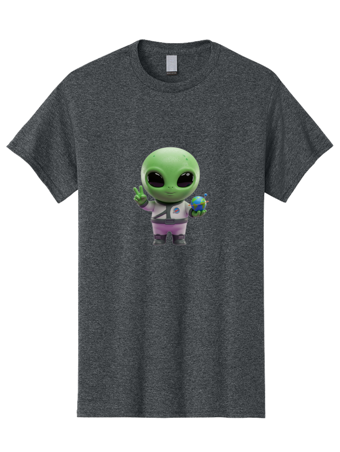 Alien-Astronaut Men'S Graphic Tee, 100% Cotton, Comfortable Casual Summer Wear, Machine Washable, Cartoon Alien, Astronaut Costume, Peace Sign, Earth Globe, Space Exploration, Friendly Extraterrestrial, Sci-Fi Character, Bab621