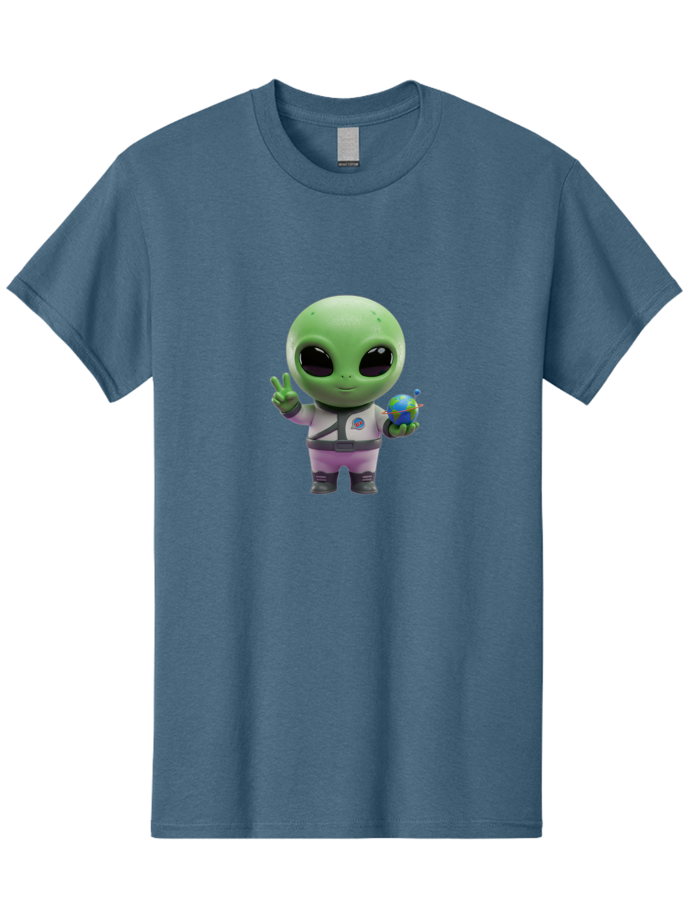 Alien-Astronaut Men'S Graphic Tee, 100% Cotton, Comfortable Casual Summer Wear, Machine Washable, Cartoon Alien, Astronaut Costume, Peace Sign, Earth Globe, Space Exploration, Friendly Extraterrestrial, Sci-Fi Character, Bab621