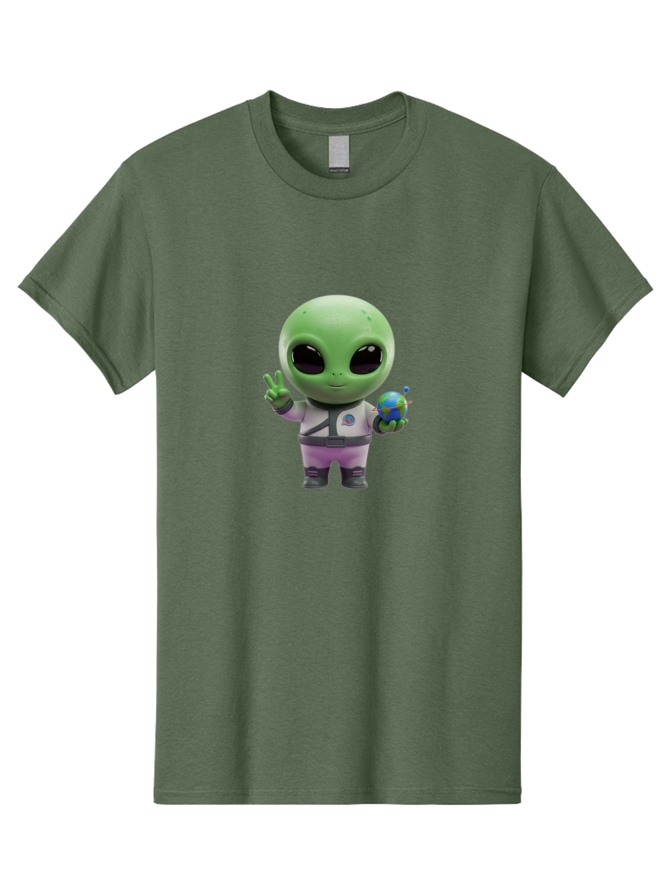 Alien-Astronaut Men'S Graphic Tee, 100% Cotton, Comfortable Casual Summer Wear, Machine Washable, Cartoon Alien, Astronaut Costume, Peace Sign, Earth Globe, Space Exploration, Friendly Extraterrestrial, Sci-Fi Character, Bab621