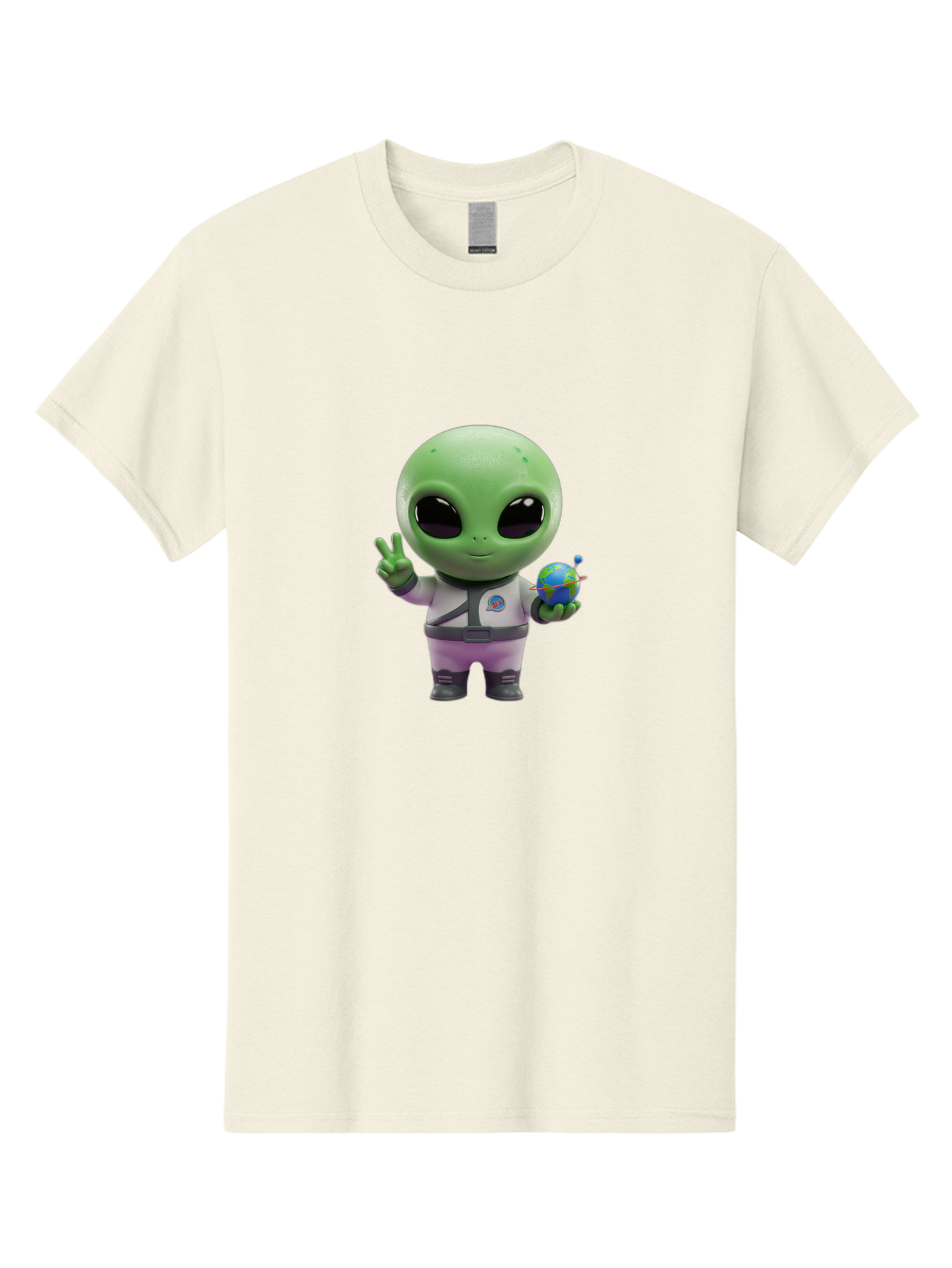 Alien-Astronaut Men'S Graphic Tee, 100% Cotton, Comfortable Casual Summer Wear, Machine Washable, Cartoon Alien, Astronaut Costume, Peace Sign, Earth Globe, Space Exploration, Friendly Extraterrestrial, Sci-Fi Character, Bab621
