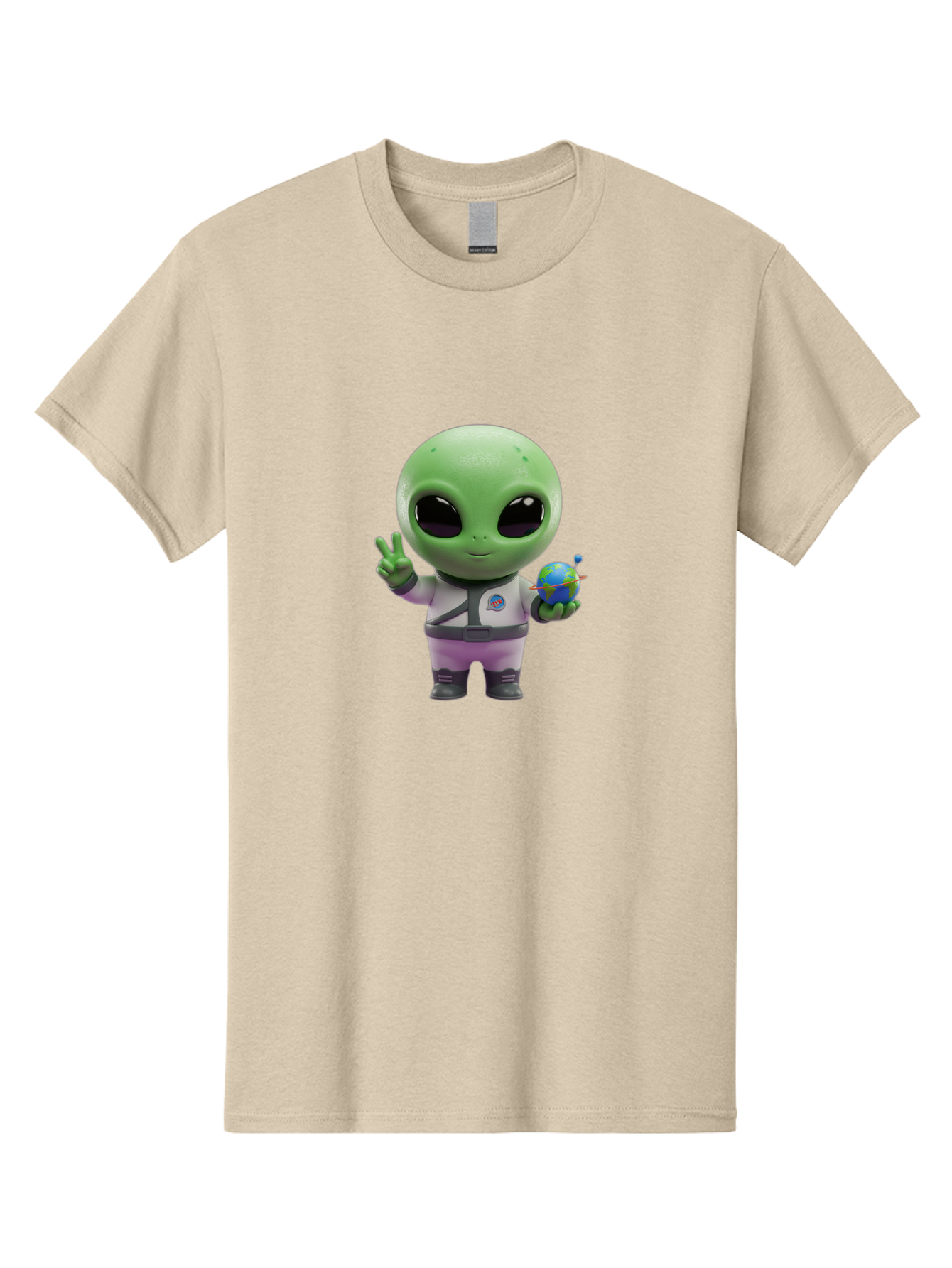 Alien-Astronaut Men'S Graphic Tee, 100% Cotton, Comfortable Casual Summer Wear, Machine Washable, Cartoon Alien, Astronaut Costume, Peace Sign, Earth Globe, Space Exploration, Friendly Extraterrestrial, Sci-Fi Character, Bab621