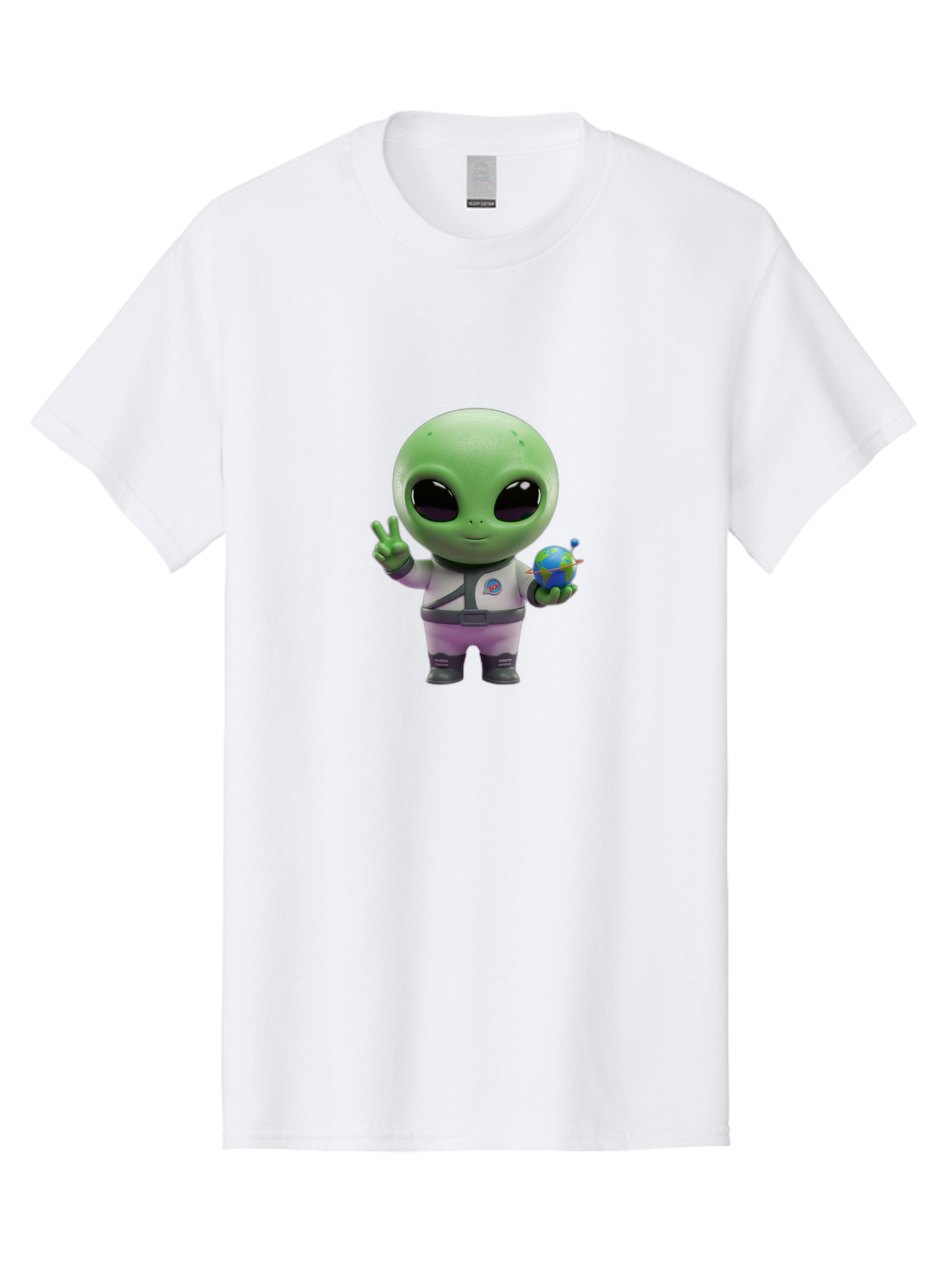 Alien-Astronaut Men'S Graphic Tee, 100% Cotton, Comfortable Casual Summer Wear, Machine Washable, Cartoon Alien, Astronaut Costume, Peace Sign, Earth Globe, Space Exploration, Friendly Extraterrestrial, Sci-Fi Character, Bab621