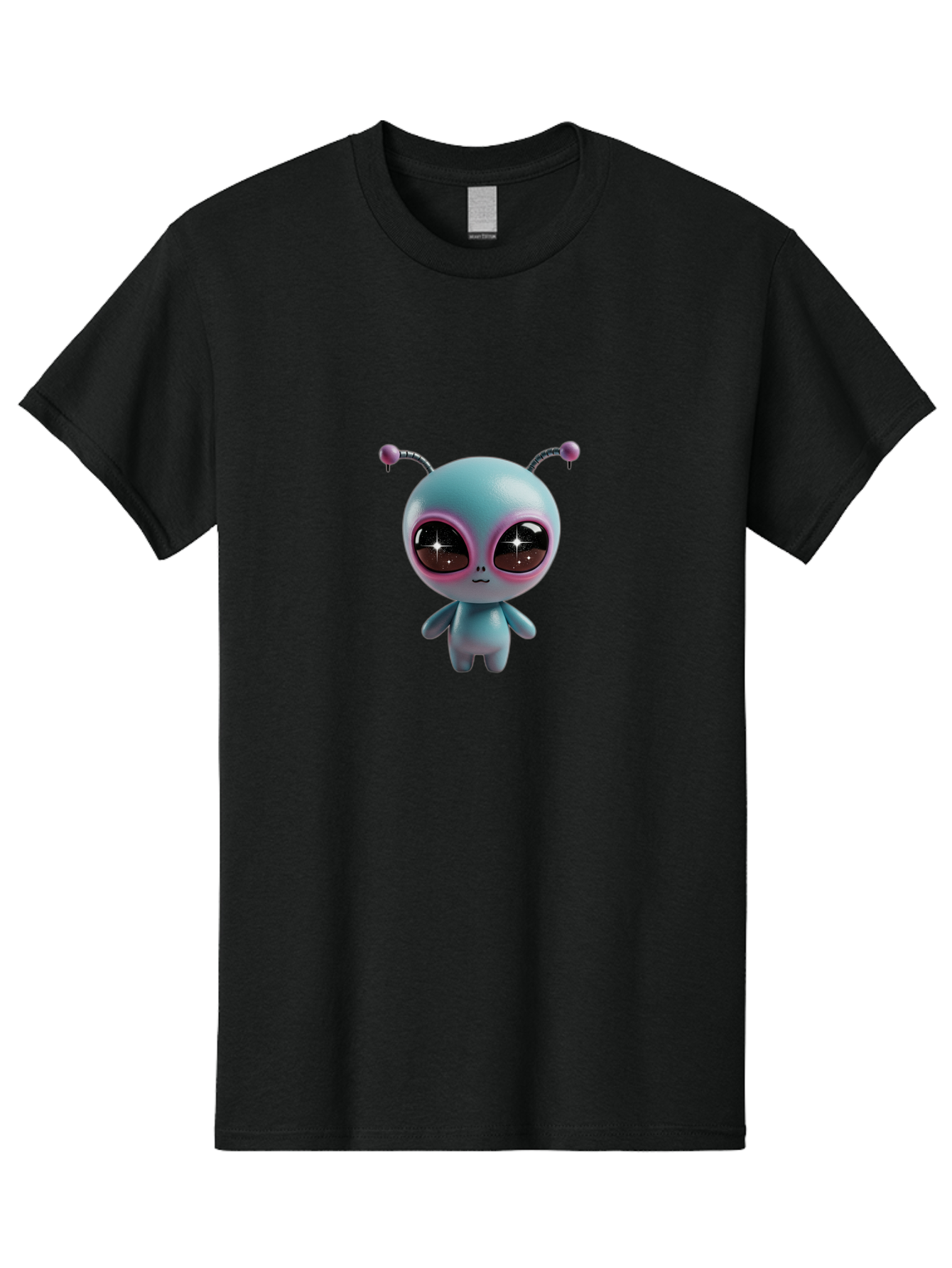 Alien-Character Men'S Graphic Tee, 100% Cotton, Comfortable Casual Summer Wear, Machine Washable, Cartoon Alien, Pastel Colors, Cute Design, Big Eyes, Smiling Face, Antennae, 3D Illustration, Quirky Character, Futuristic Being, Playful Vibe, Bab623
