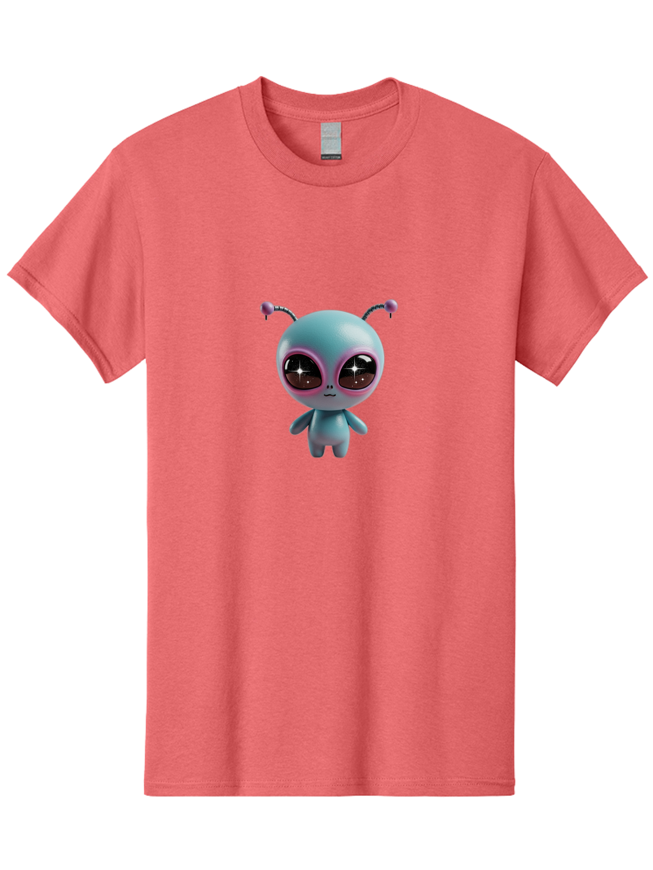 Alien-Character Men'S Graphic Tee, 100% Cotton, Comfortable Casual Summer Wear, Machine Washable, Cartoon Alien, Pastel Colors, Cute Design, Big Eyes, Smiling Face, Antennae, 3D Illustration, Quirky Character, Futuristic Being, Playful Vibe, Bab623