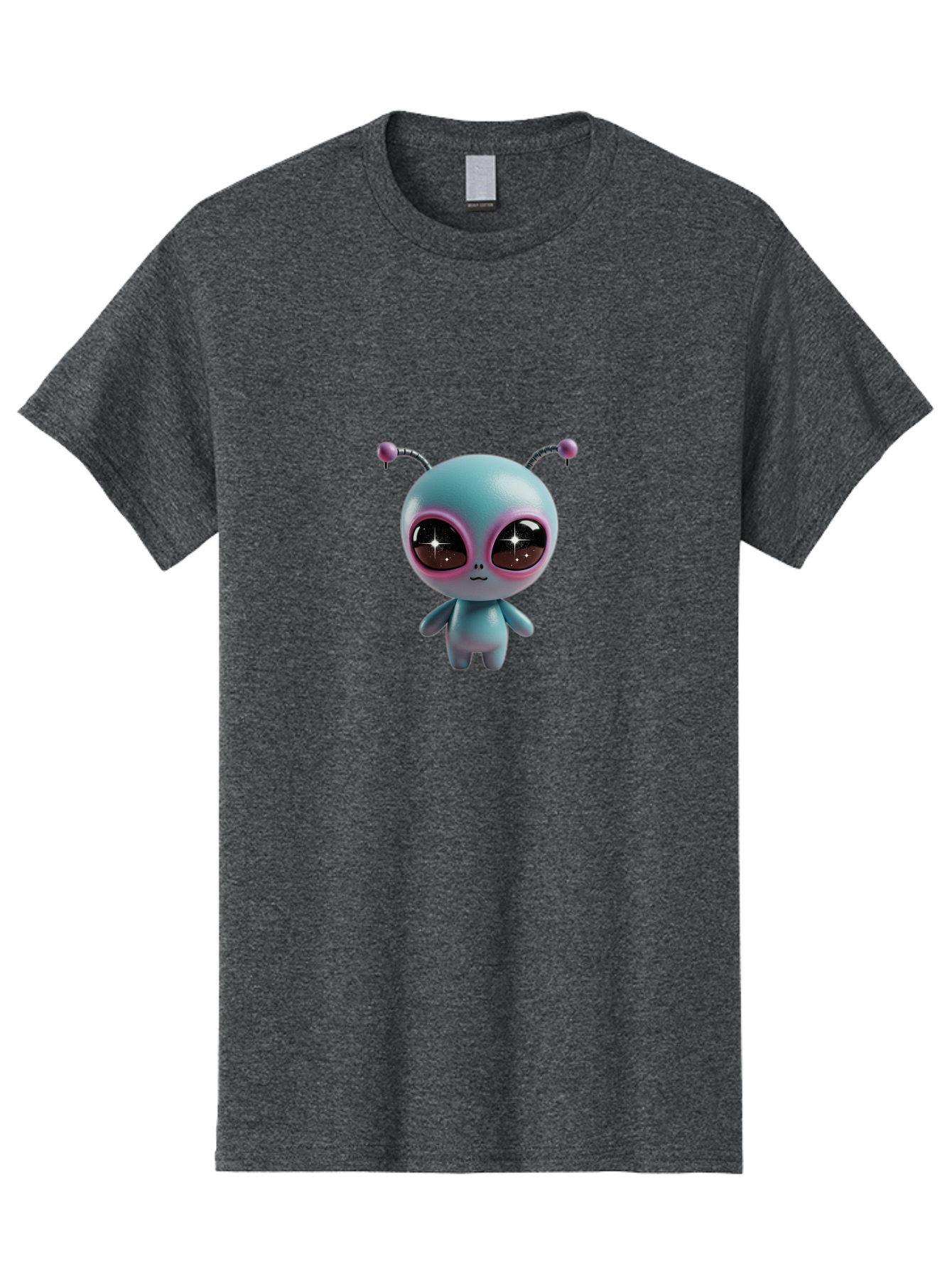 Alien-Character Men'S Graphic Tee, 100% Cotton, Comfortable Casual Summer Wear, Machine Washable, Cartoon Alien, Pastel Colors, Cute Design, Big Eyes, Smiling Face, Antennae, 3D Illustration, Quirky Character, Futuristic Being, Playful Vibe, Bab623