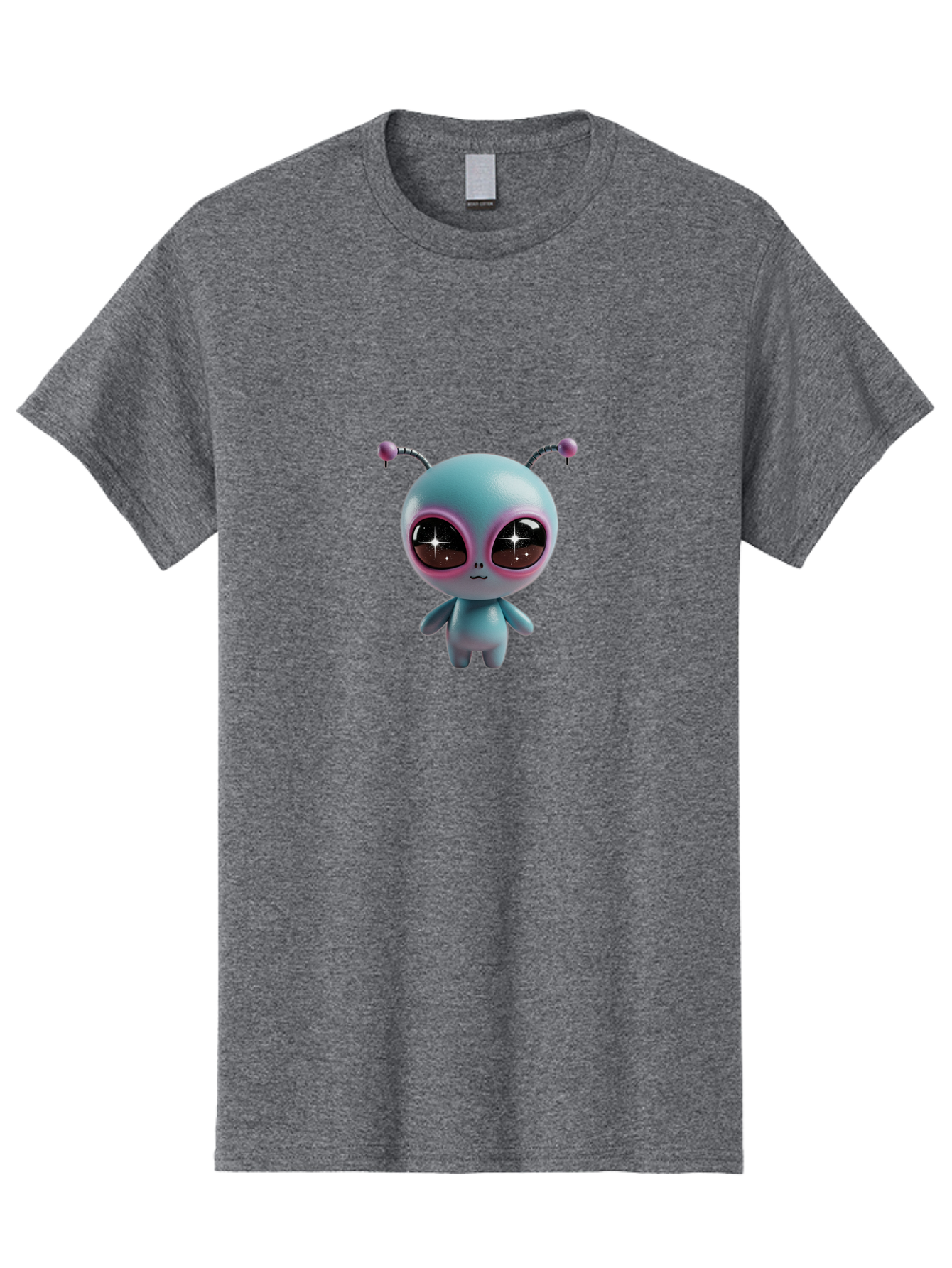 Alien-Character Men'S Graphic Tee, 100% Cotton, Comfortable Casual Summer Wear, Machine Washable, Cartoon Alien, Pastel Colors, Cute Design, Big Eyes, Smiling Face, Antennae, 3D Illustration, Quirky Character, Futuristic Being, Playful Vibe, Bab623