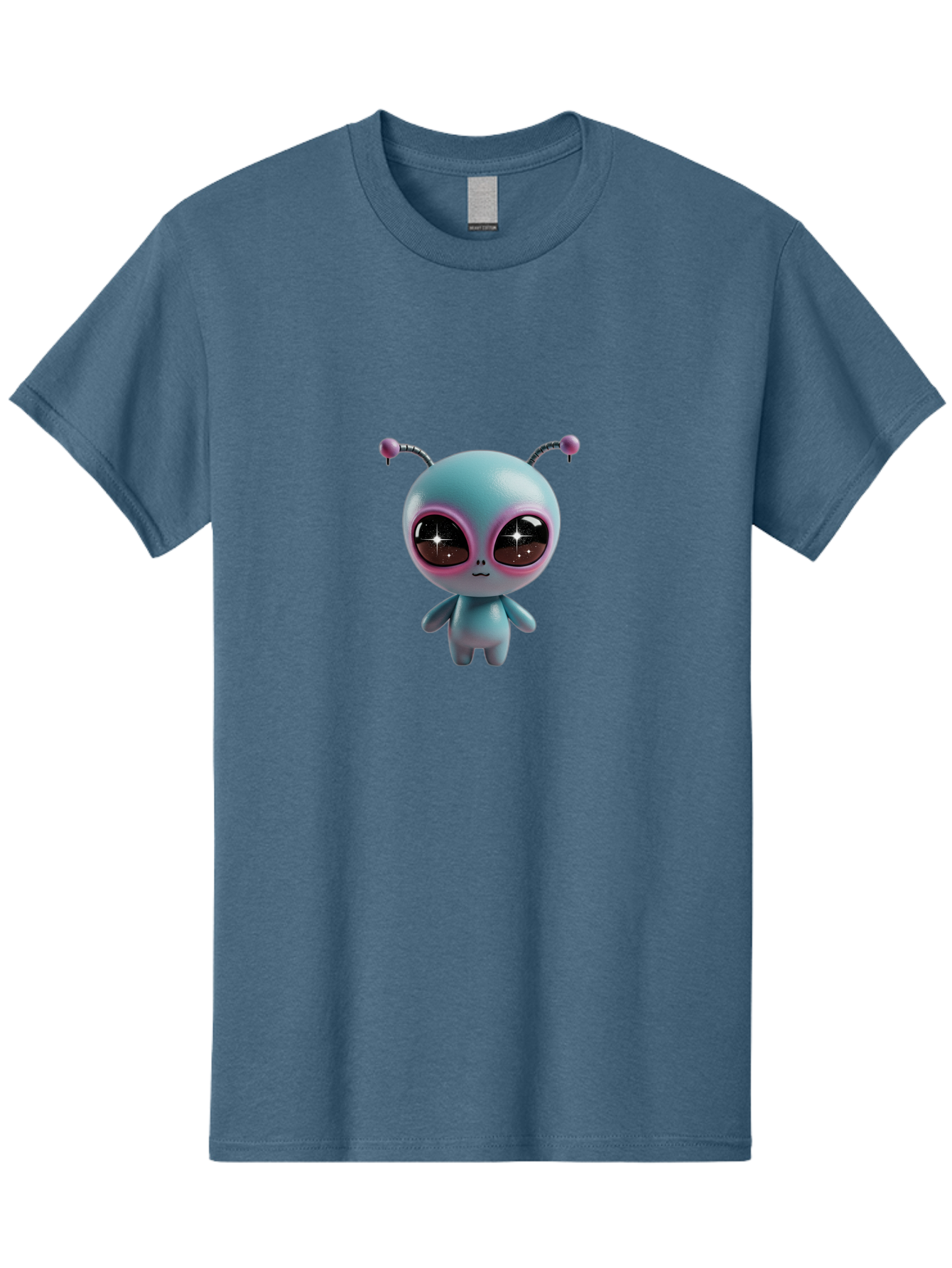 Alien-Character Men'S Graphic Tee, 100% Cotton, Comfortable Casual Summer Wear, Machine Washable, Cartoon Alien, Pastel Colors, Cute Design, Big Eyes, Smiling Face, Antennae, 3D Illustration, Quirky Character, Futuristic Being, Playful Vibe, Bab623