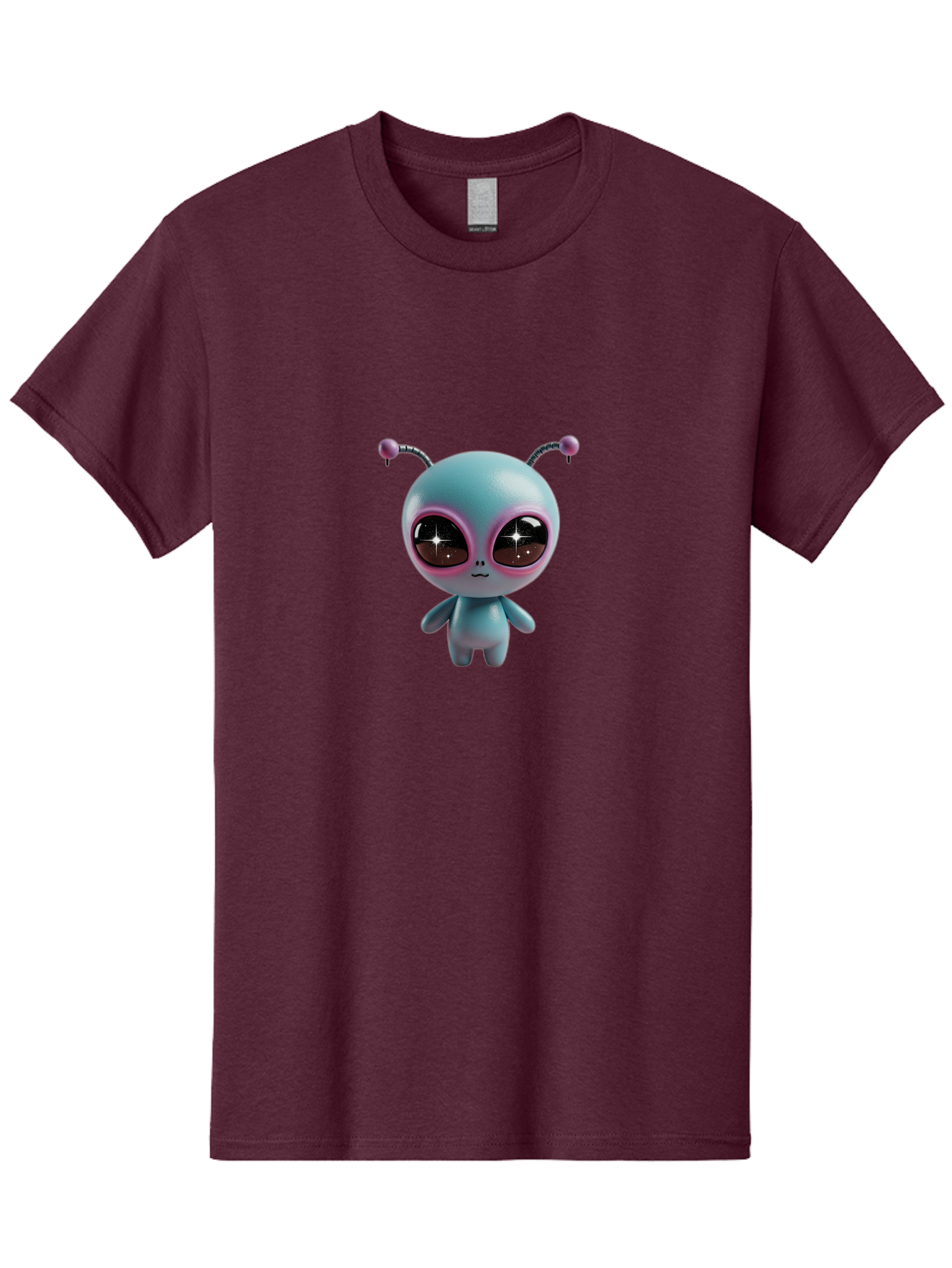 Alien-Character Men'S Graphic Tee, 100% Cotton, Comfortable Casual Summer Wear, Machine Washable, Cartoon Alien, Pastel Colors, Cute Design, Big Eyes, Smiling Face, Antennae, 3D Illustration, Quirky Character, Futuristic Being, Playful Vibe, Bab623