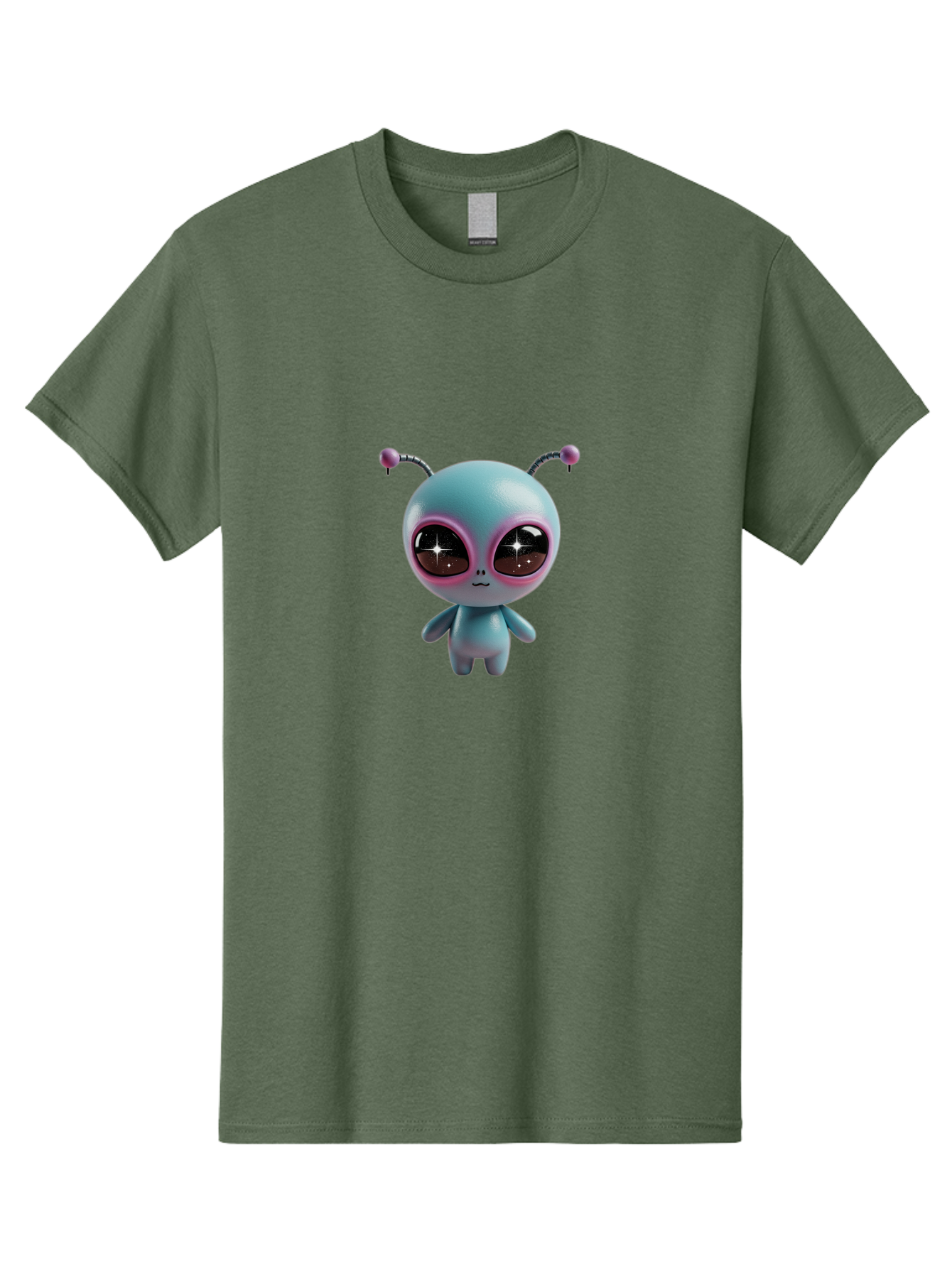 Alien-Character Men'S Graphic Tee, 100% Cotton, Comfortable Casual Summer Wear, Machine Washable, Cartoon Alien, Pastel Colors, Cute Design, Big Eyes, Smiling Face, Antennae, 3D Illustration, Quirky Character, Futuristic Being, Playful Vibe, Bab623