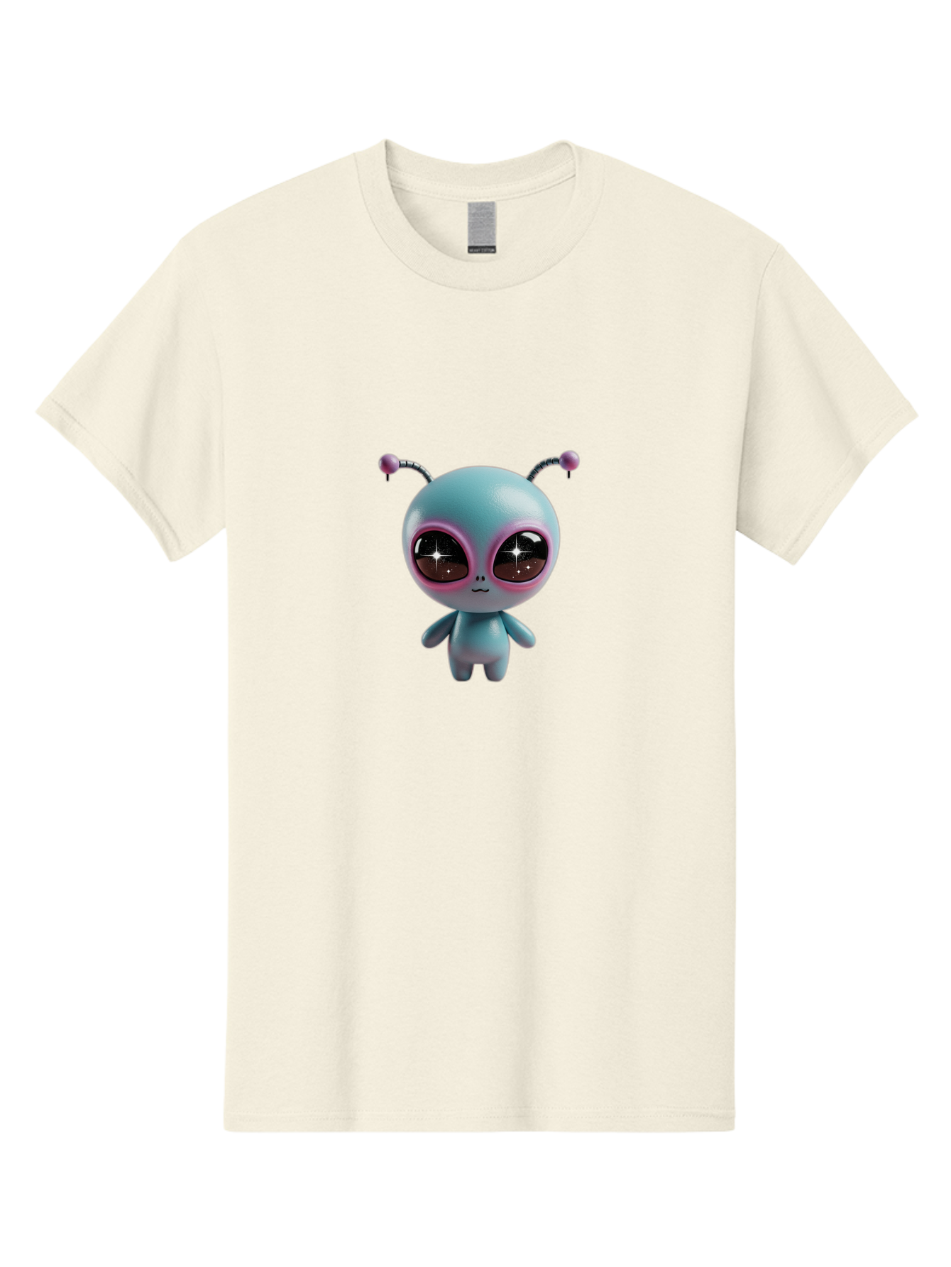 Alien-Character Men'S Graphic Tee, 100% Cotton, Comfortable Casual Summer Wear, Machine Washable, Cartoon Alien, Pastel Colors, Cute Design, Big Eyes, Smiling Face, Antennae, 3D Illustration, Quirky Character, Futuristic Being, Playful Vibe, Bab623