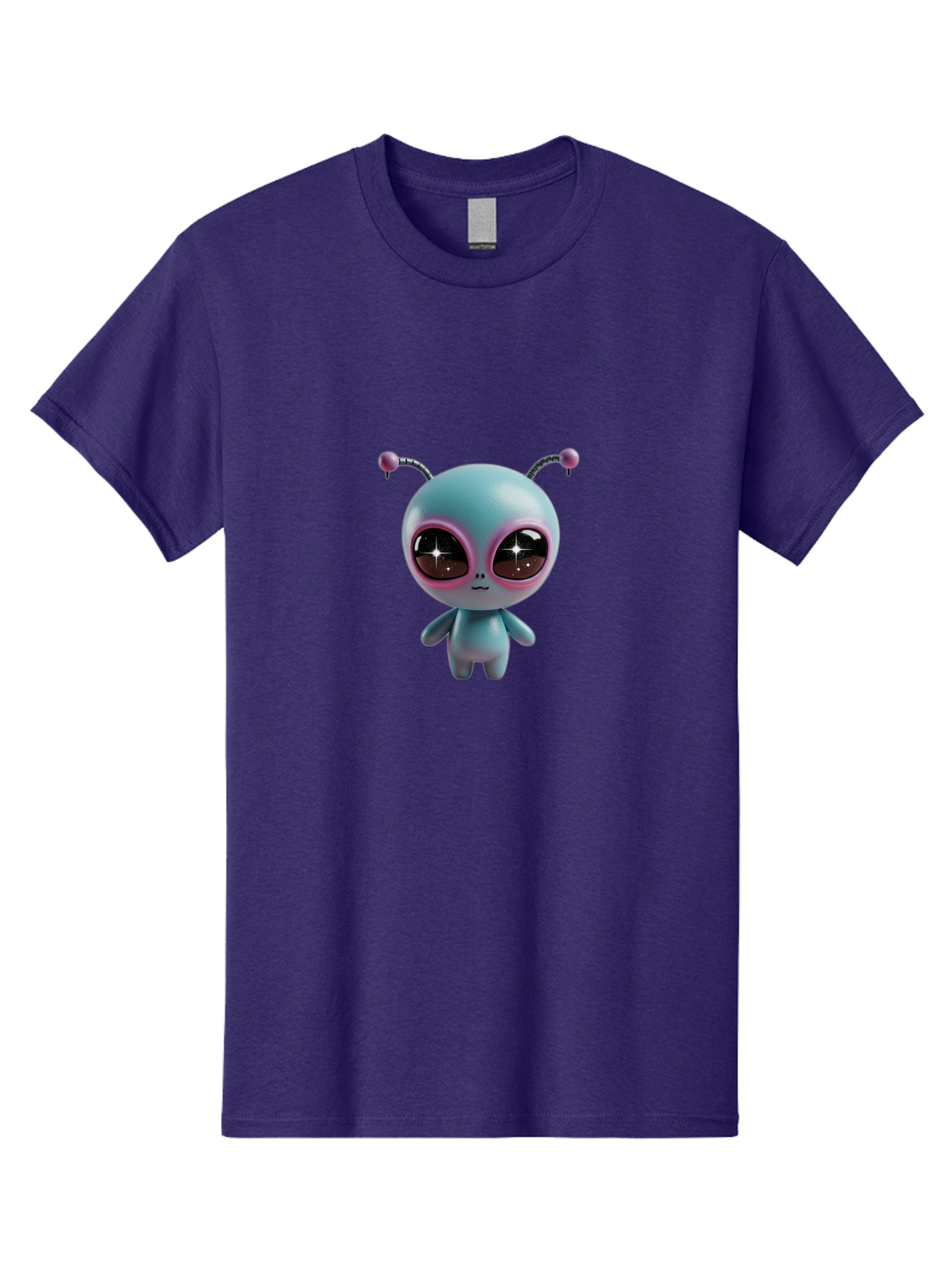 Alien-Character Men'S Graphic Tee, 100% Cotton, Comfortable Casual Summer Wear, Machine Washable, Cartoon Alien, Pastel Colors, Cute Design, Big Eyes, Smiling Face, Antennae, 3D Illustration, Quirky Character, Futuristic Being, Playful Vibe, Bab623