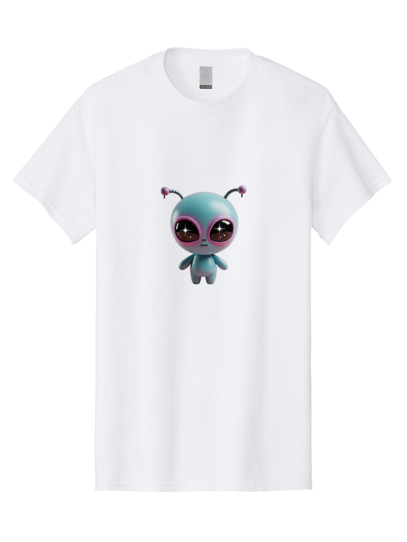Alien-Character Men'S Graphic Tee, 100% Cotton, Comfortable Casual Summer Wear, Machine Washable, Cartoon Alien, Pastel Colors, Cute Design, Big Eyes, Smiling Face, Antennae, 3D Illustration, Quirky Character, Futuristic Being, Playful Vibe, Bab623