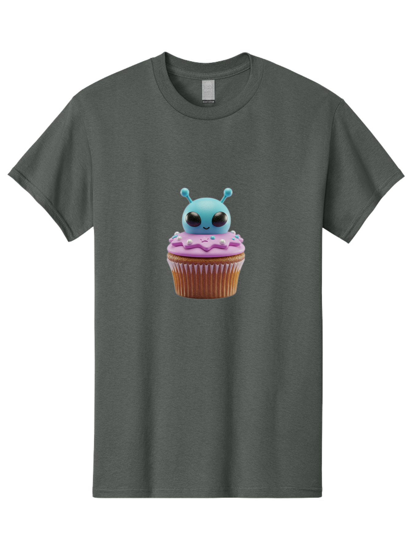 Alien-Cupcake Men'S Graphic Tee, 100% Cotton, Comfortable Casual Summer Wear, Machine Washable, Blue Alien On Top Of Cupcake, Pastel Colors, Whimsical Design, Sweet Treats, Fondant Decoration, Colorful Sprinkles, Dessert Art, Creative Baking Bab625