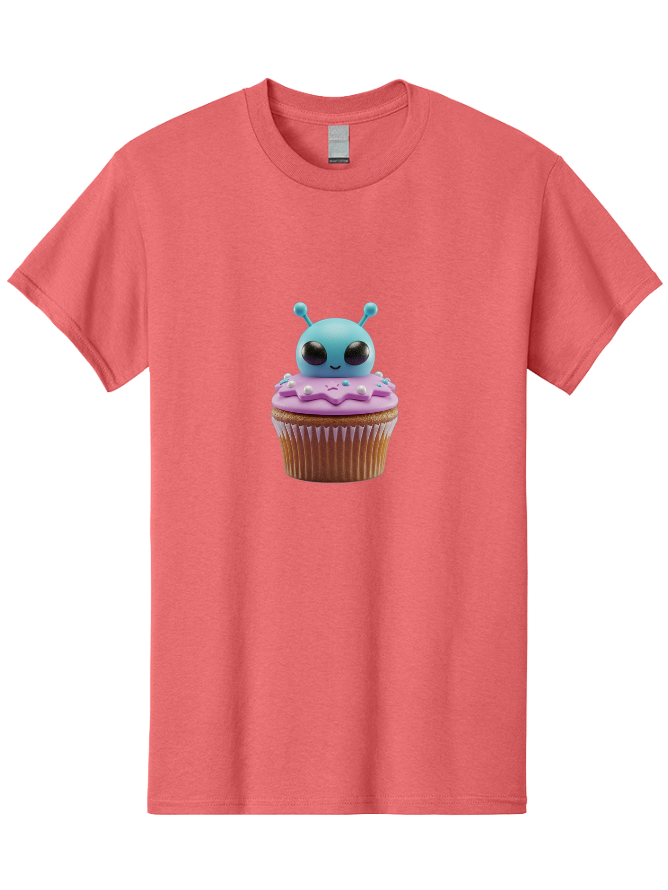 Alien-Cupcake Men'S Graphic Tee, 100% Cotton, Comfortable Casual Summer Wear, Machine Washable, Blue Alien On Top Of Cupcake, Pastel Colors, Whimsical Design, Sweet Treats, Fondant Decoration, Colorful Sprinkles, Dessert Art, Creative Baking Bab625