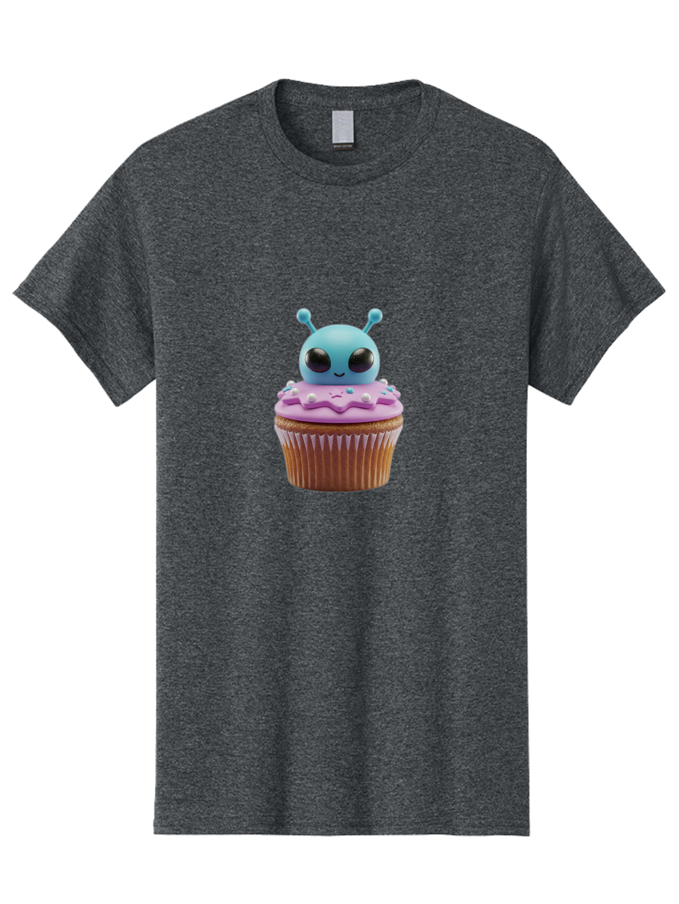 Alien-Cupcake Men'S Graphic Tee, 100% Cotton, Comfortable Casual Summer Wear, Machine Washable, Blue Alien On Top Of Cupcake, Pastel Colors, Whimsical Design, Sweet Treats, Fondant Decoration, Colorful Sprinkles, Dessert Art, Creative Baking Bab625