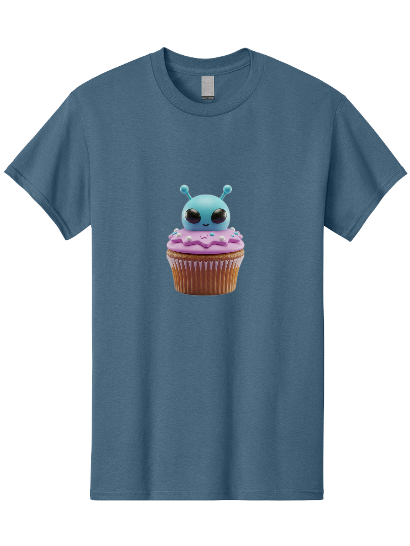 Alien-Cupcake Men'S Graphic Tee, 100% Cotton, Comfortable Casual Summer Wear, Machine Washable, Blue Alien On Top Of Cupcake, Pastel Colors, Whimsical Design, Sweet Treats, Fondant Decoration, Colorful Sprinkles, Dessert Art, Creative Baking Bab625