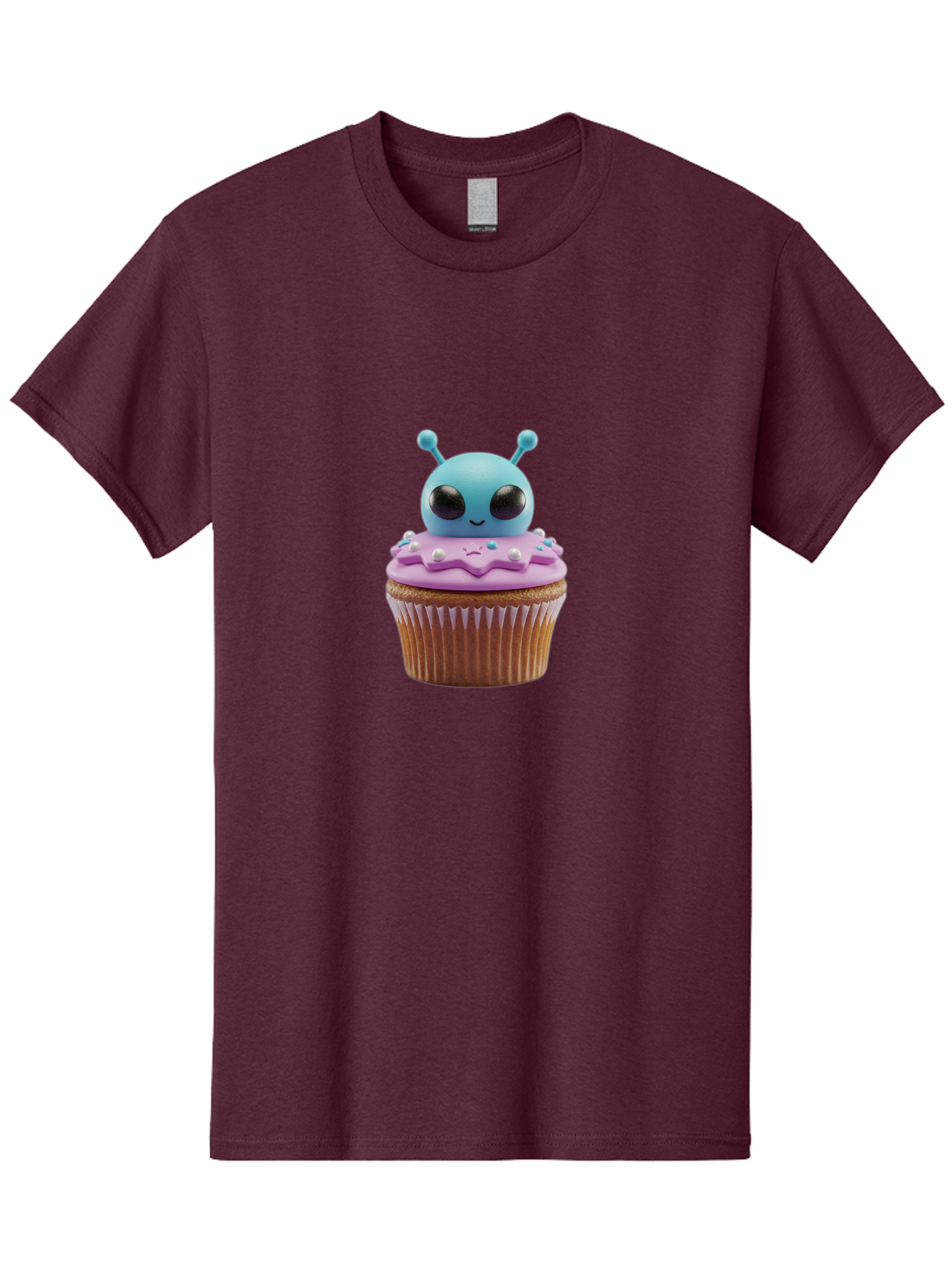 Alien-Cupcake Men'S Graphic Tee, 100% Cotton, Comfortable Casual Summer Wear, Machine Washable, Blue Alien On Top Of Cupcake, Pastel Colors, Whimsical Design, Sweet Treats, Fondant Decoration, Colorful Sprinkles, Dessert Art, Creative Baking Bab625