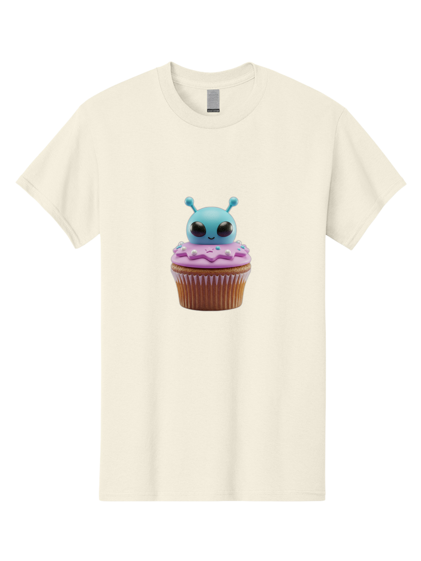 Alien-Cupcake Men'S Graphic Tee, 100% Cotton, Comfortable Casual Summer Wear, Machine Washable, Blue Alien On Top Of Cupcake, Pastel Colors, Whimsical Design, Sweet Treats, Fondant Decoration, Colorful Sprinkles, Dessert Art, Creative Baking Bab625