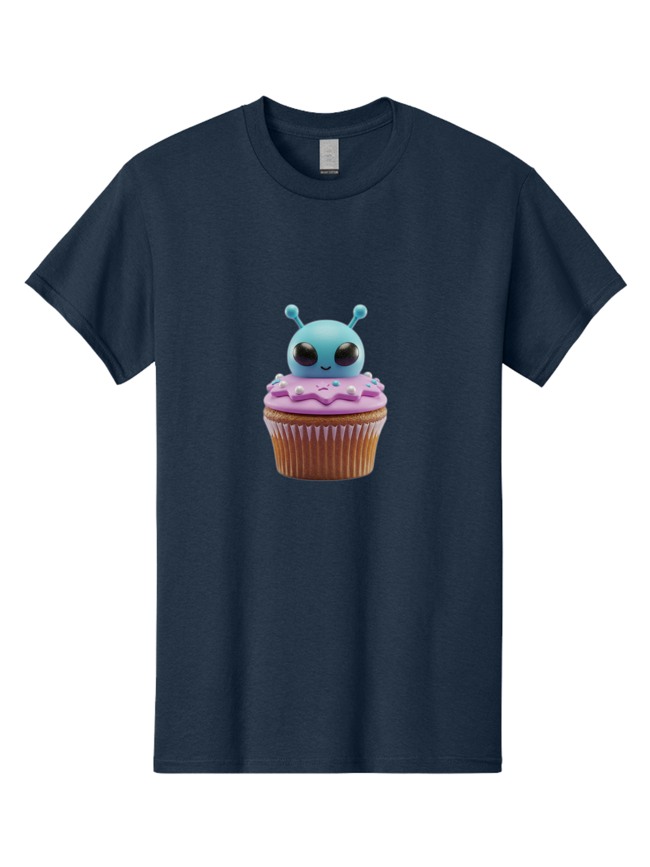 Alien-Cupcake Men'S Graphic Tee, 100% Cotton, Comfortable Casual Summer Wear, Machine Washable, Blue Alien On Top Of Cupcake, Pastel Colors, Whimsical Design, Sweet Treats, Fondant Decoration, Colorful Sprinkles, Dessert Art, Creative Baking Bab625
