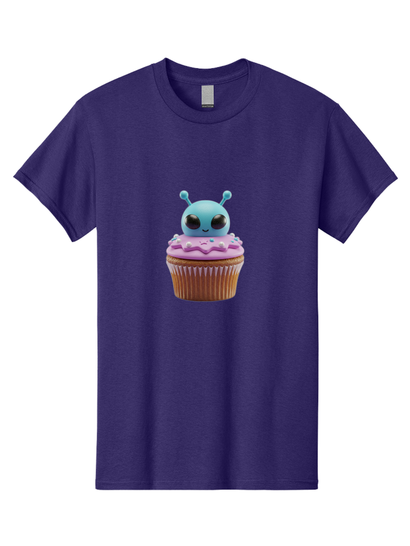Alien-Cupcake Men'S Graphic Tee, 100% Cotton, Comfortable Casual Summer Wear, Machine Washable, Blue Alien On Top Of Cupcake, Pastel Colors, Whimsical Design, Sweet Treats, Fondant Decoration, Colorful Sprinkles, Dessert Art, Creative Baking Bab625