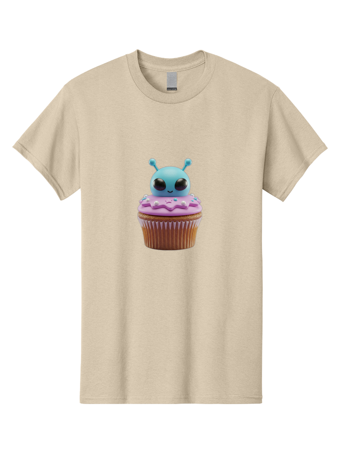 Alien-Cupcake Men'S Graphic Tee, 100% Cotton, Comfortable Casual Summer Wear, Machine Washable, Blue Alien On Top Of Cupcake, Pastel Colors, Whimsical Design, Sweet Treats, Fondant Decoration, Colorful Sprinkles, Dessert Art, Creative Baking Bab625