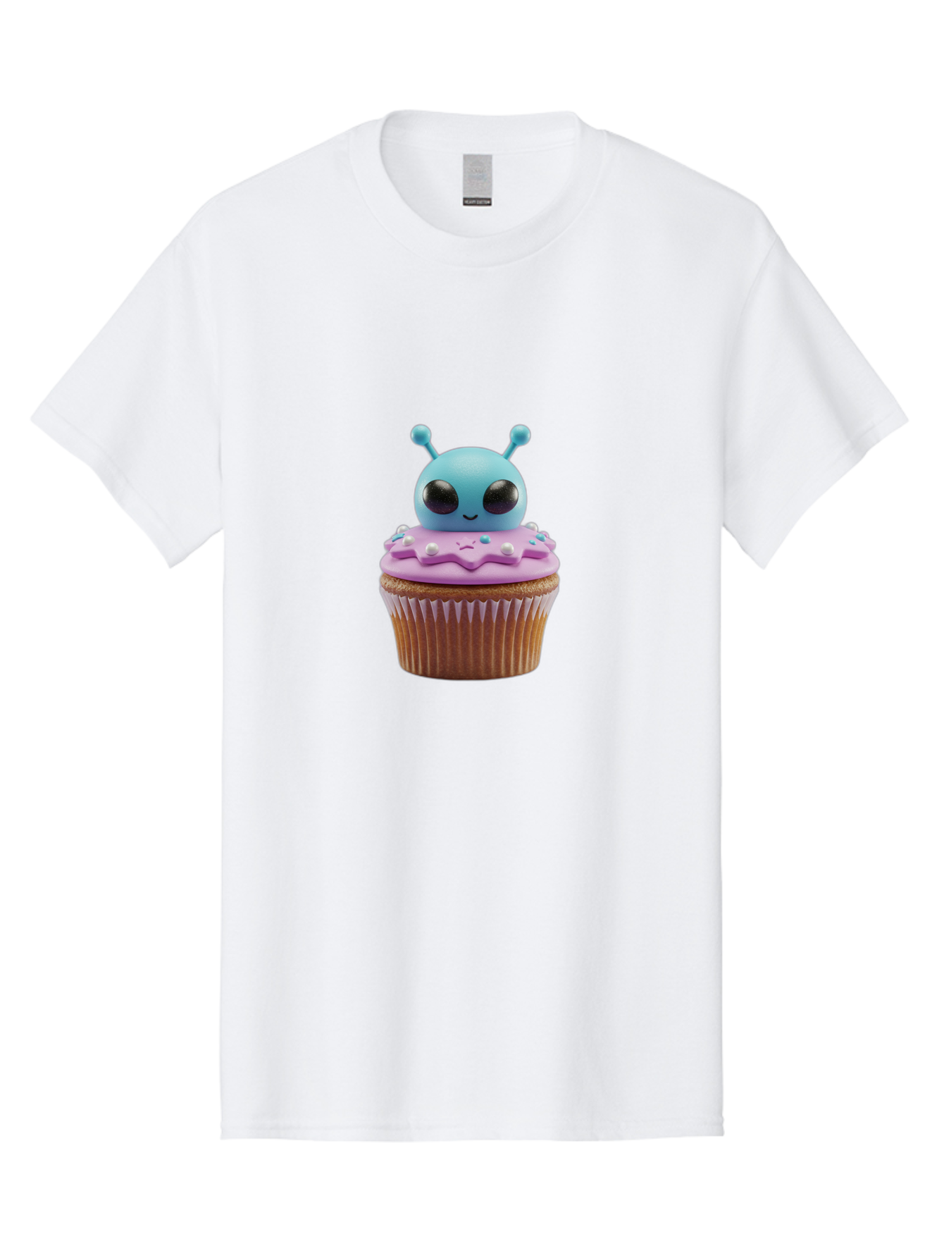 Alien-Cupcake Men'S Graphic Tee, 100% Cotton, Comfortable Casual Summer Wear, Machine Washable, Blue Alien On Top Of Cupcake, Pastel Colors, Whimsical Design, Sweet Treats, Fondant Decoration, Colorful Sprinkles, Dessert Art, Creative Baking Bab625