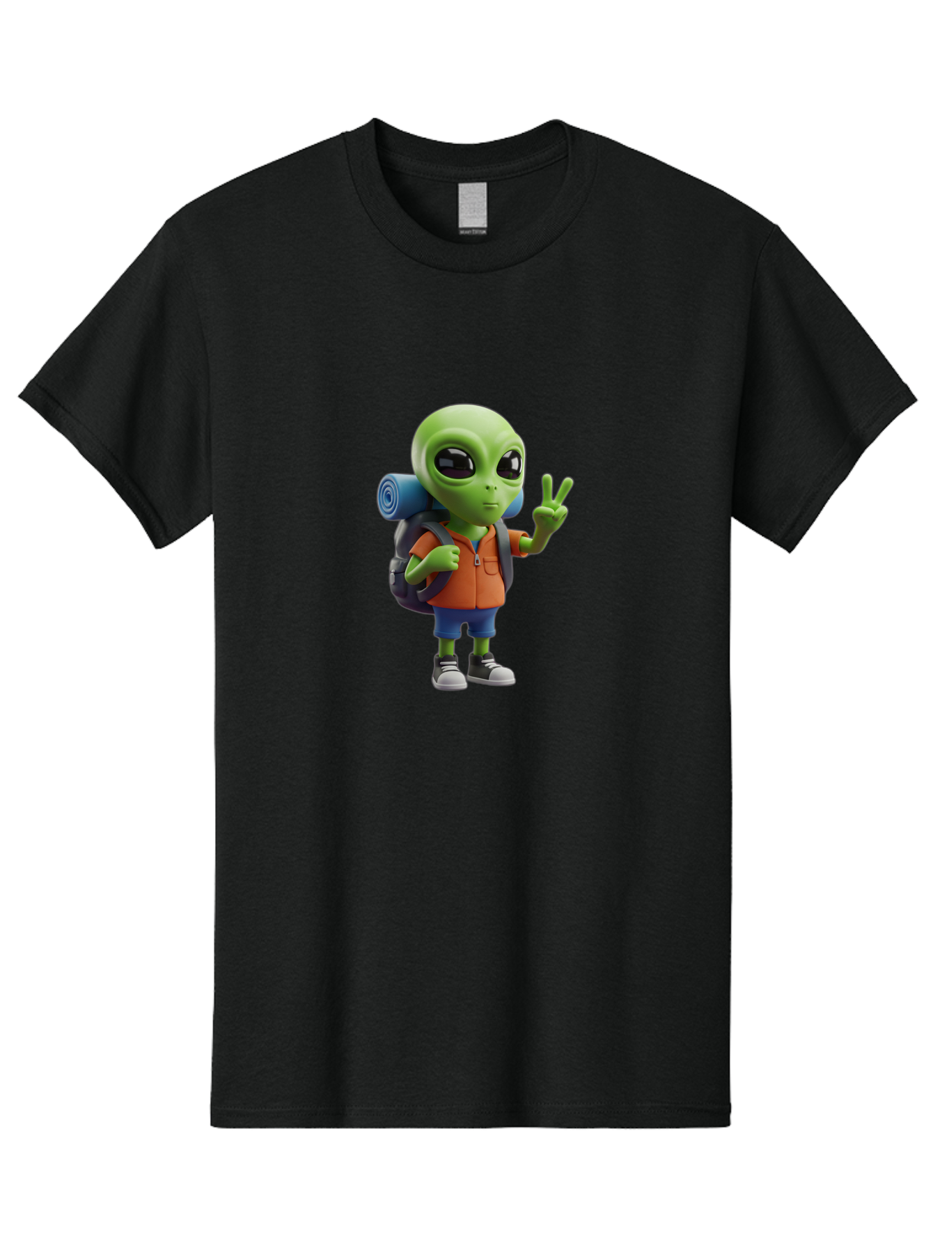 Alien-Hiker Men'S Graphic Tee, 100% Cotton, Comfortable Casual Summer Wear, Machine Washable, Cartoon Alien, Hiking Gear, Peace Sign, Relaxed Pose, 3D Illustration, Casual Clothing, Outdoor Enthusiast, Pop Culture Icon, Fun Design, Bab627