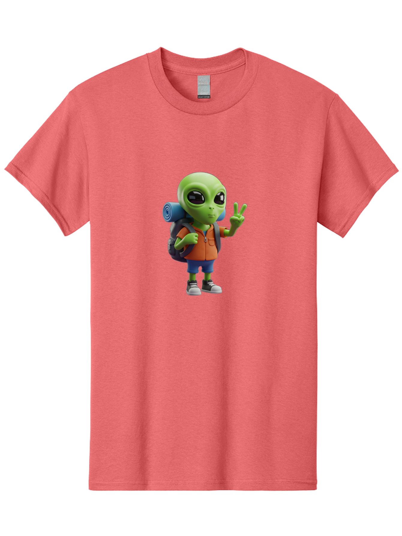 Alien-Hiker Men'S Graphic Tee, 100% Cotton, Comfortable Casual Summer Wear, Machine Washable, Cartoon Alien, Hiking Gear, Peace Sign, Relaxed Pose, 3D Illustration, Casual Clothing, Outdoor Enthusiast, Pop Culture Icon, Fun Design, Bab627