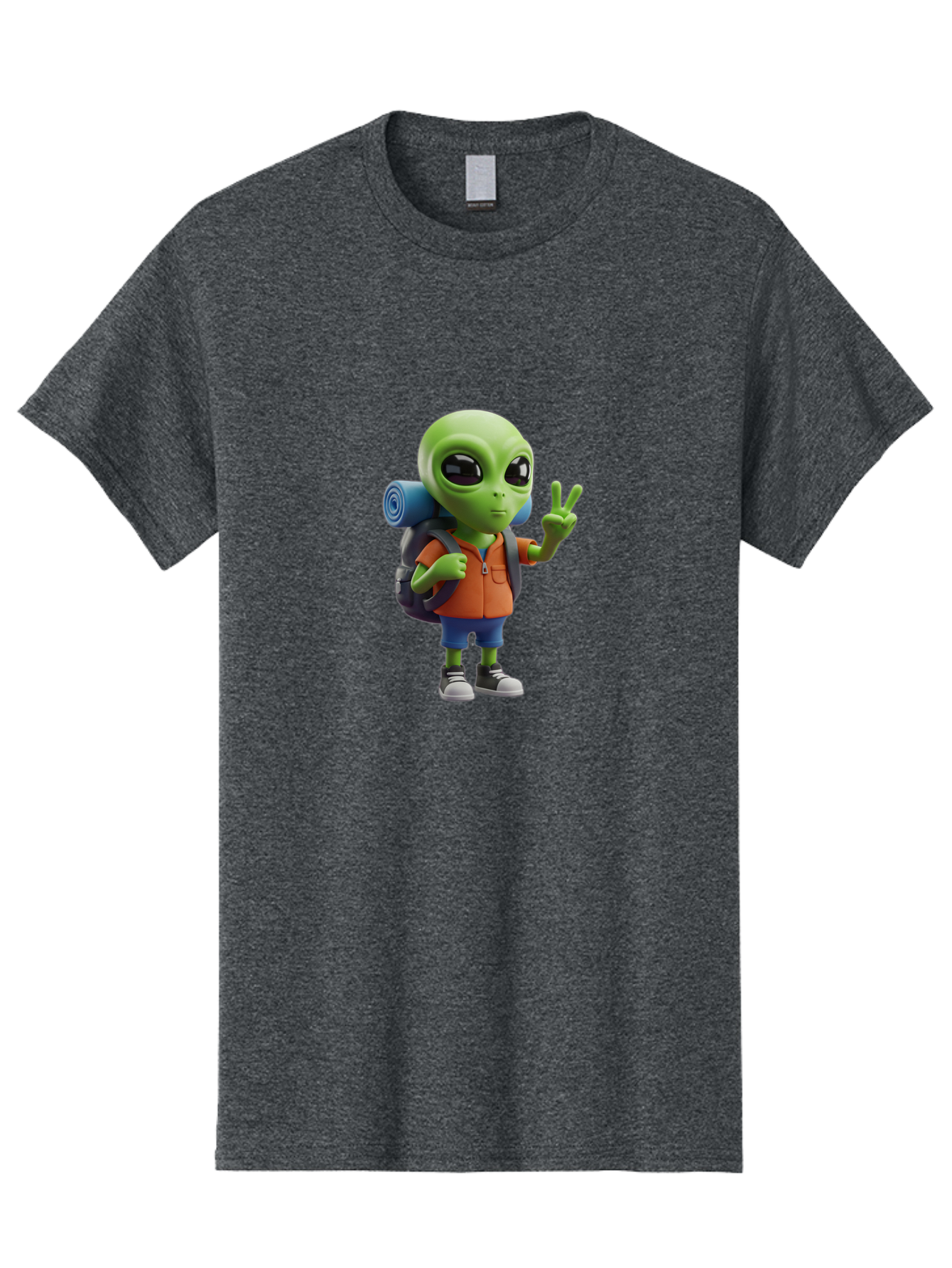 Alien-Hiker Men'S Graphic Tee, 100% Cotton, Comfortable Casual Summer Wear, Machine Washable, Cartoon Alien, Hiking Gear, Peace Sign, Relaxed Pose, 3D Illustration, Casual Clothing, Outdoor Enthusiast, Pop Culture Icon, Fun Design, Bab627