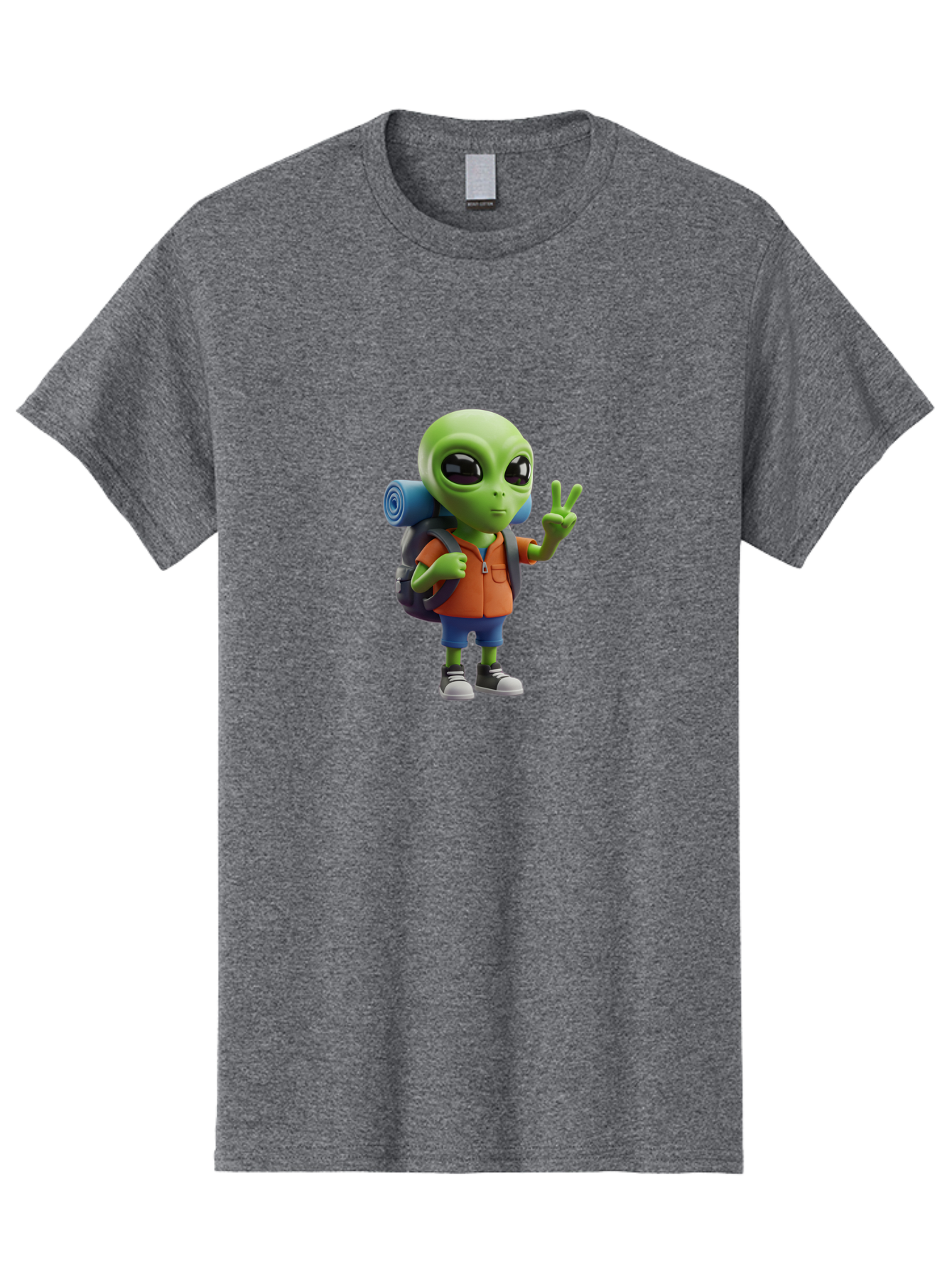 Alien-Hiker Men'S Graphic Tee, 100% Cotton, Comfortable Casual Summer Wear, Machine Washable, Cartoon Alien, Hiking Gear, Peace Sign, Relaxed Pose, 3D Illustration, Casual Clothing, Outdoor Enthusiast, Pop Culture Icon, Fun Design, Bab627