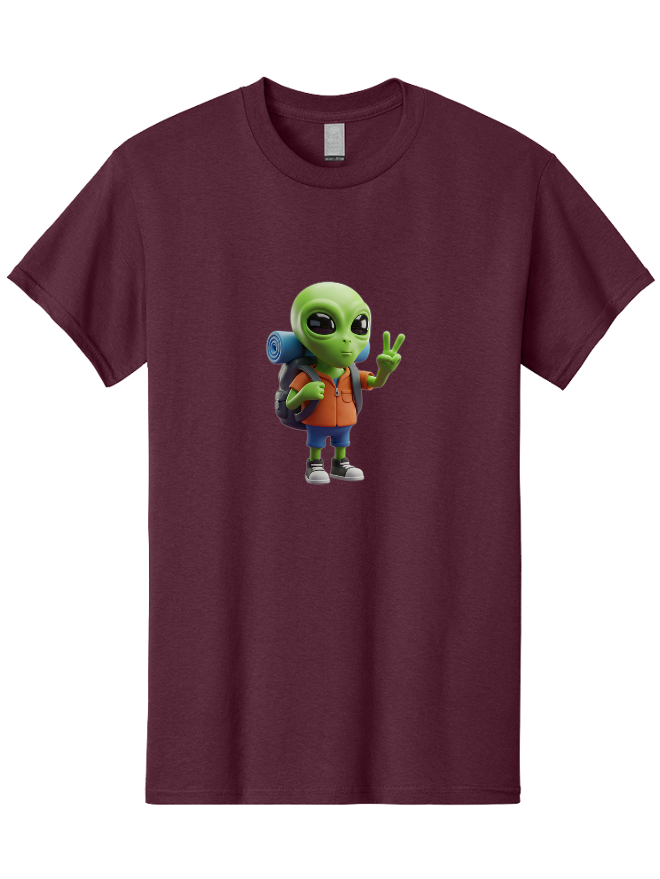 Alien-Hiker Men'S Graphic Tee, 100% Cotton, Comfortable Casual Summer Wear, Machine Washable, Cartoon Alien, Hiking Gear, Peace Sign, Relaxed Pose, 3D Illustration, Casual Clothing, Outdoor Enthusiast, Pop Culture Icon, Fun Design, Bab627