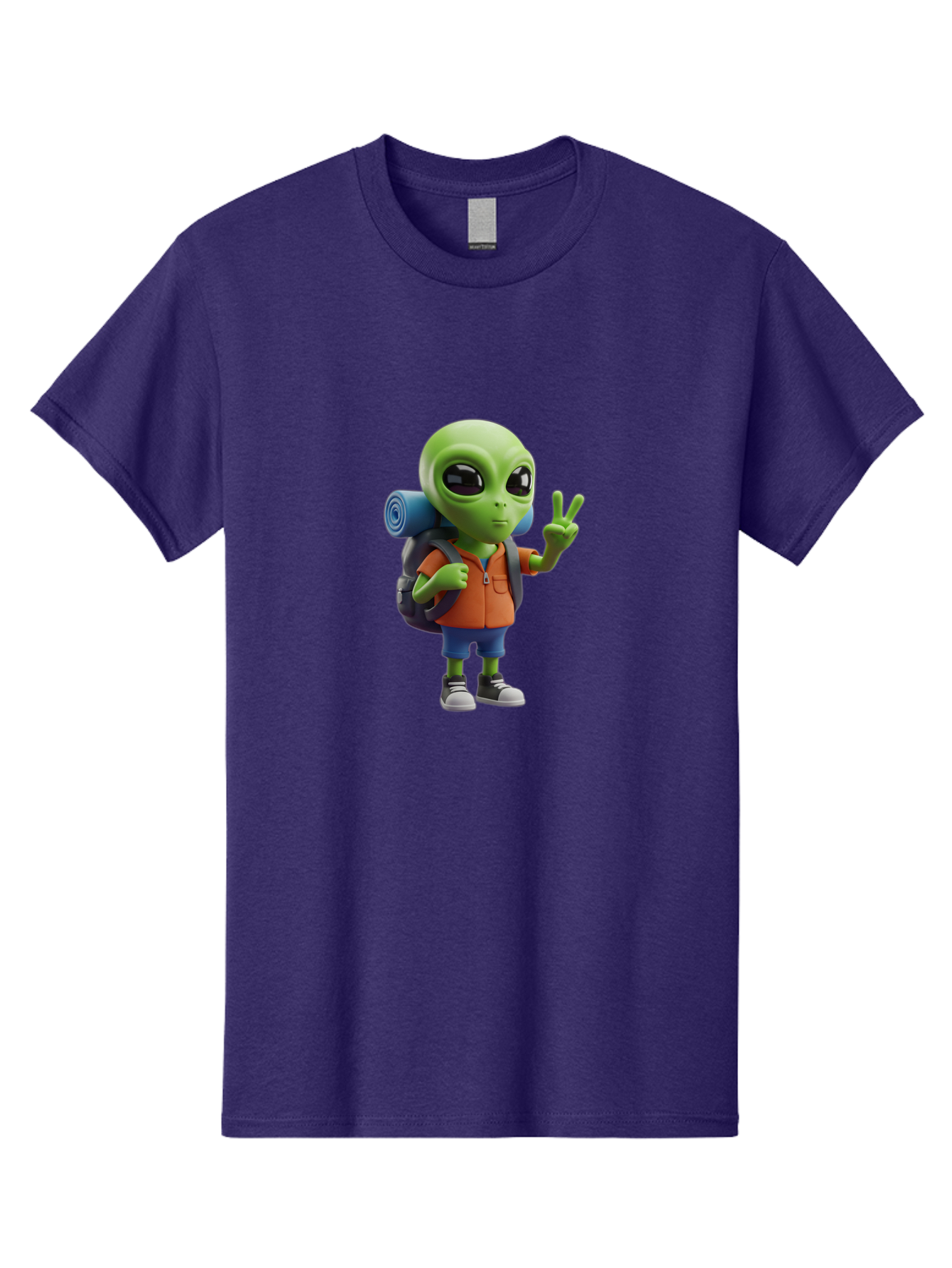 Alien-Hiker Men'S Graphic Tee, 100% Cotton, Comfortable Casual Summer Wear, Machine Washable, Cartoon Alien, Hiking Gear, Peace Sign, Relaxed Pose, 3D Illustration, Casual Clothing, Outdoor Enthusiast, Pop Culture Icon, Fun Design, Bab627