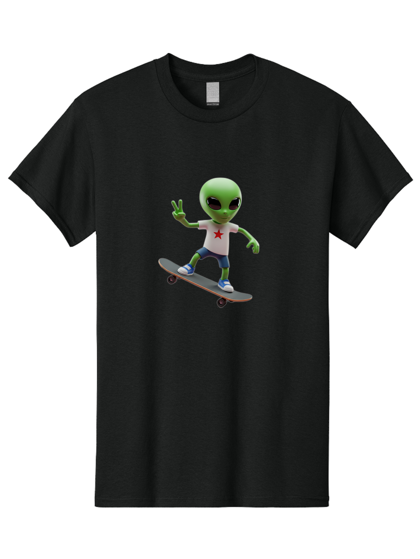 Alien-On-Skateboard Men'S Graphic Tee, 100% Cotton, Comfortable Casual Summer Wear, Machine Washable, Alien Skateboarder, Extraterrestrial On A Board, Funny Alien, 3D Cartoon Character, Skateboarding Alien, Peace Sign, Red Star Shirt, Bab629