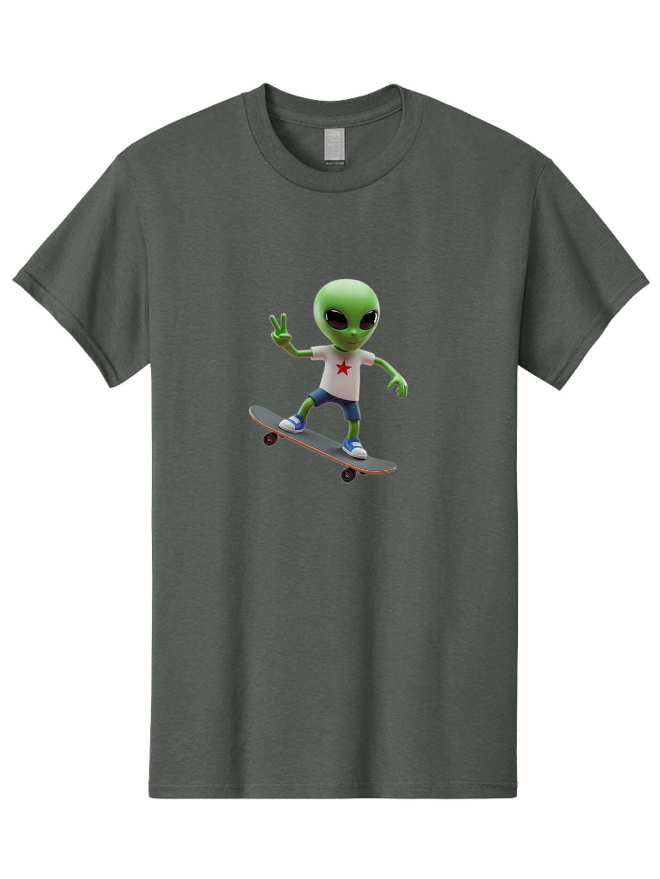 Alien-On-Skateboard Men'S Graphic Tee, 100% Cotton, Comfortable Casual Summer Wear, Machine Washable, Alien Skateboarder, Extraterrestrial On A Board, Funny Alien, 3D Cartoon Character, Skateboarding Alien, Peace Sign, Red Star Shirt, Bab629