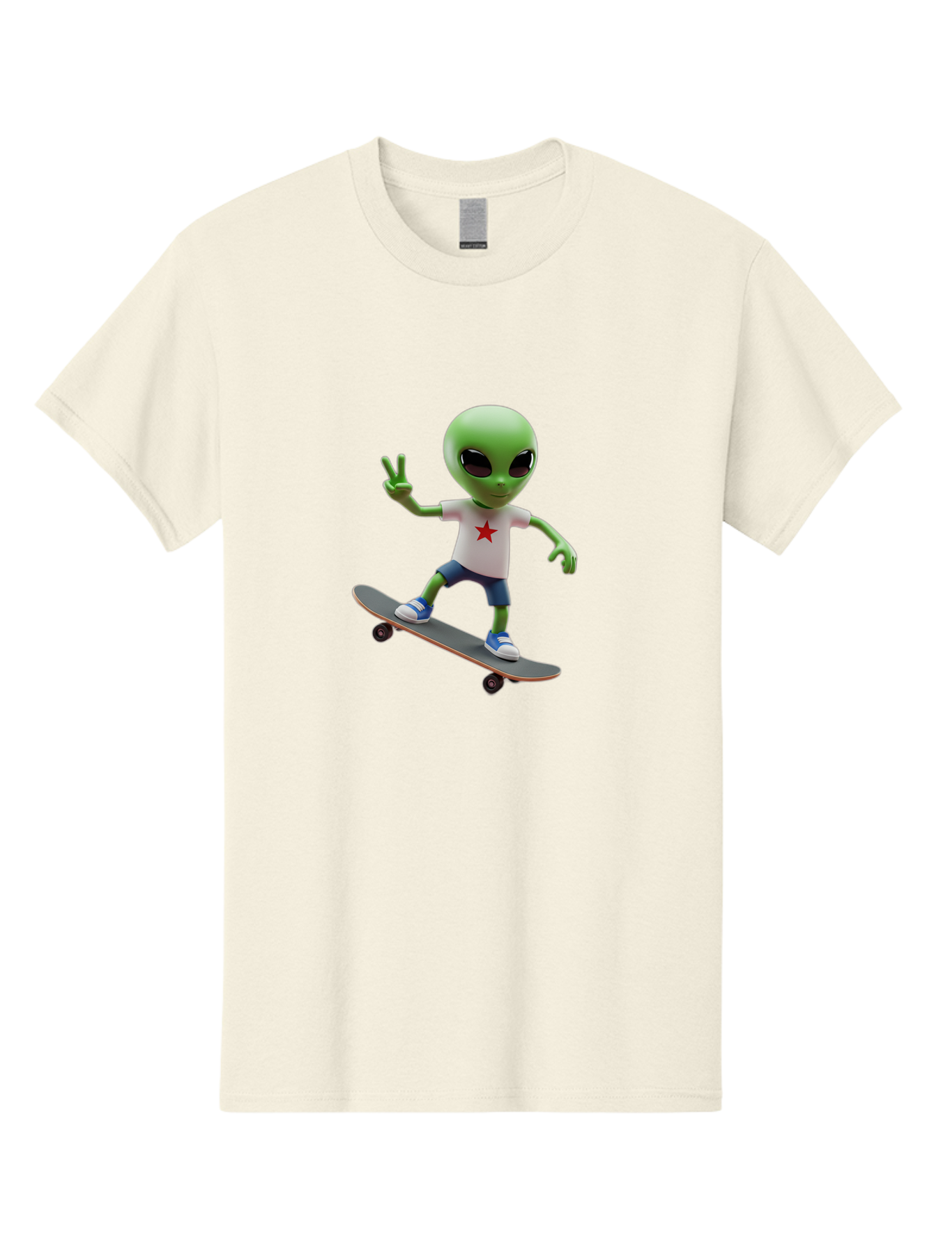 Alien-On-Skateboard Men'S Graphic Tee, 100% Cotton, Comfortable Casual Summer Wear, Machine Washable, Alien Skateboarder, Extraterrestrial On A Board, Funny Alien, 3D Cartoon Character, Skateboarding Alien, Peace Sign, Red Star Shirt, Bab629