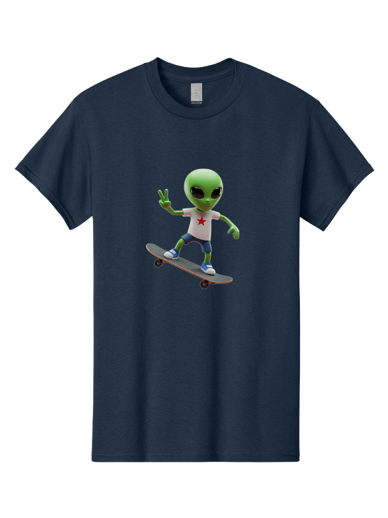 Alien-On-Skateboard Men'S Graphic Tee, 100% Cotton, Comfortable Casual Summer Wear, Machine Washable, Alien Skateboarder, Extraterrestrial On A Board, Funny Alien, 3D Cartoon Character, Skateboarding Alien, Peace Sign, Red Star Shirt, Bab629
