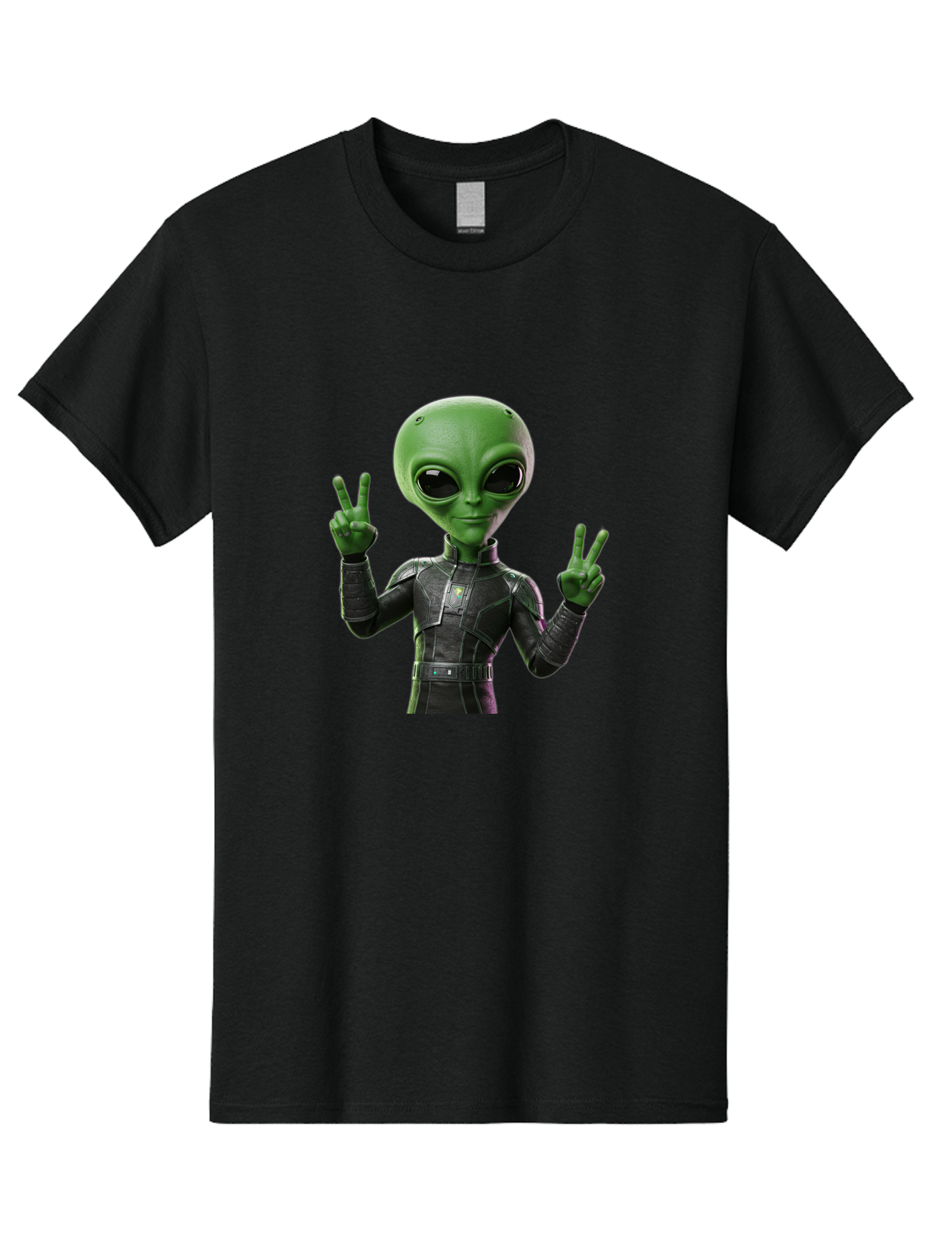 Alien-Peace-Sign-1 Men'S Graphic Tee, 100% Cotton, Comfortable Casual Summer Wear, Machine Washable, Alien Character, Peace Sign Gesture, Extraterrestrial Being, Futuristic Attire, Sci-Fi Design, Friendly Demeanor, Funny Face, V Sign, Bab630