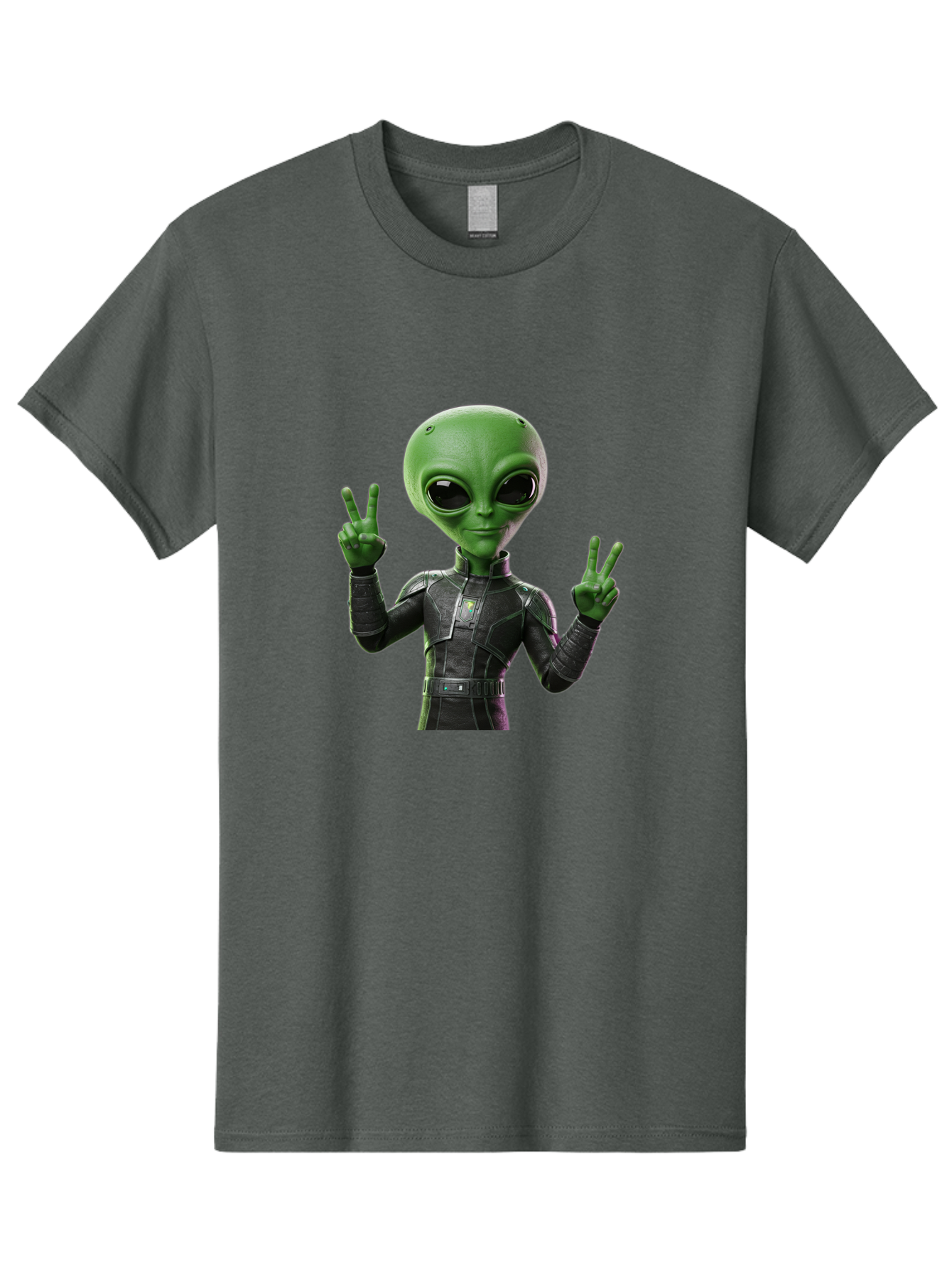 Alien-Peace-Sign-1 Men'S Graphic Tee, 100% Cotton, Comfortable Casual Summer Wear, Machine Washable, Alien Character, Peace Sign Gesture, Extraterrestrial Being, Futuristic Attire, Sci-Fi Design, Friendly Demeanor, Funny Face, V Sign, Bab630