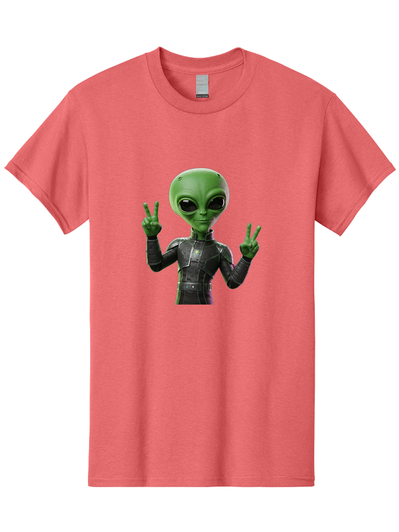 Alien-Peace-Sign-1 Men'S Graphic Tee, 100% Cotton, Comfortable Casual Summer Wear, Machine Washable, Alien Character, Peace Sign Gesture, Extraterrestrial Being, Futuristic Attire, Sci-Fi Design, Friendly Demeanor, Funny Face, V Sign, Bab630