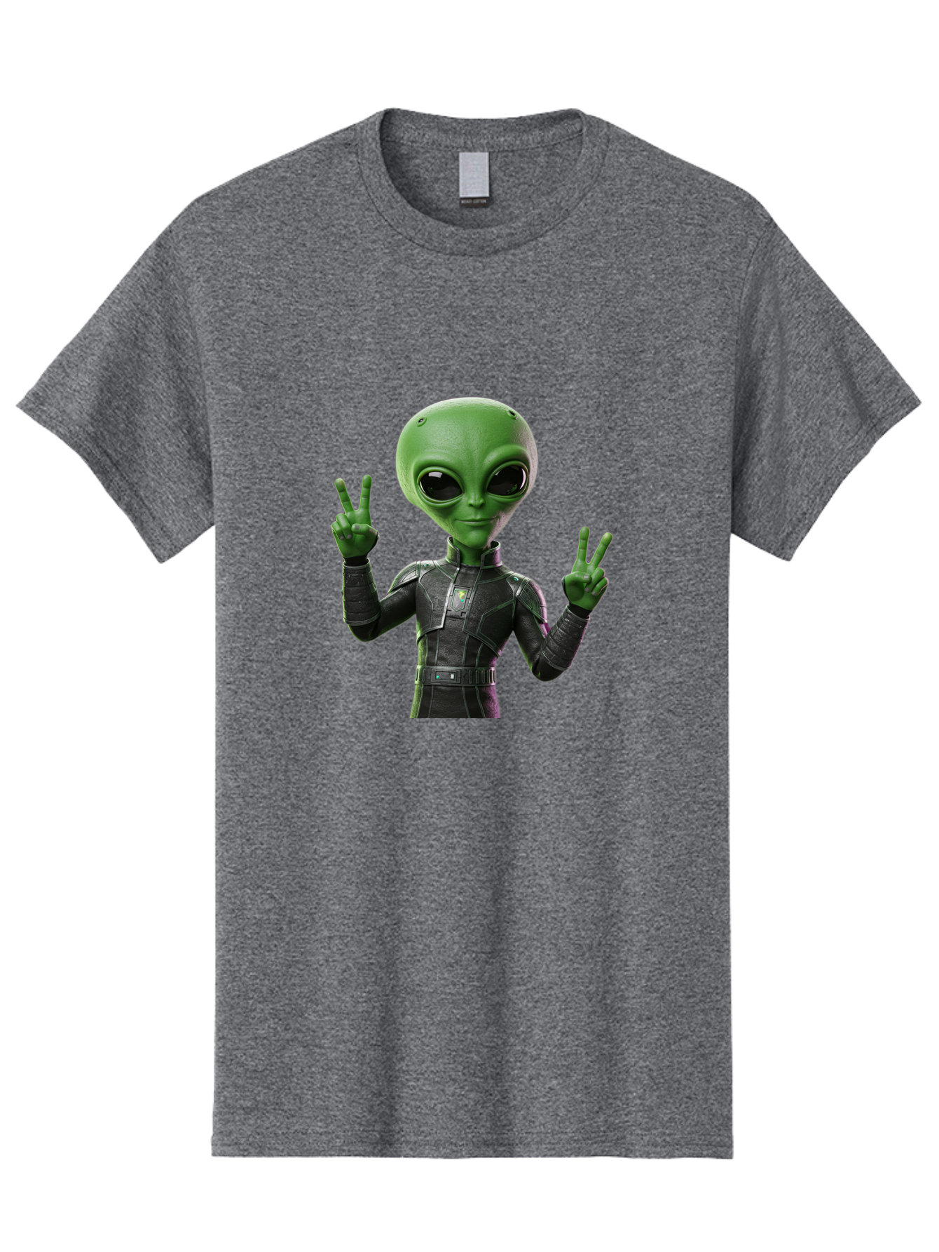 Alien-Peace-Sign-1 Men'S Graphic Tee, 100% Cotton, Comfortable Casual Summer Wear, Machine Washable, Alien Character, Peace Sign Gesture, Extraterrestrial Being, Futuristic Attire, Sci-Fi Design, Friendly Demeanor, Funny Face, V Sign, Bab630