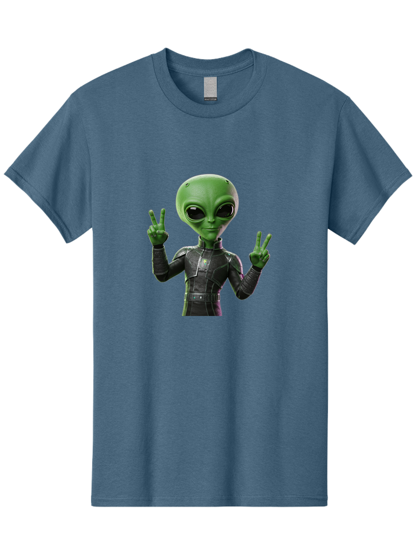 Alien-Peace-Sign-1 Men'S Graphic Tee, 100% Cotton, Comfortable Casual Summer Wear, Machine Washable, Alien Character, Peace Sign Gesture, Extraterrestrial Being, Futuristic Attire, Sci-Fi Design, Friendly Demeanor, Funny Face, V Sign, Bab630