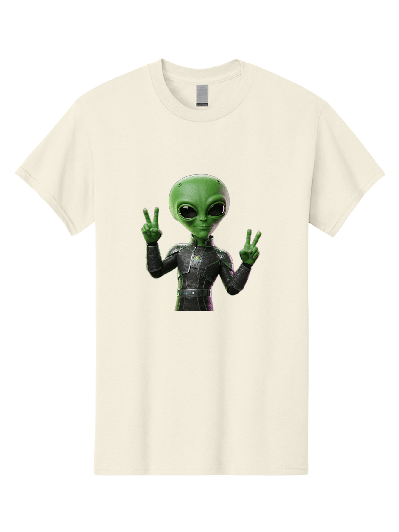 Alien-Peace-Sign-1 Men'S Graphic Tee, 100% Cotton, Comfortable Casual Summer Wear, Machine Washable, Alien Character, Peace Sign Gesture, Extraterrestrial Being, Futuristic Attire, Sci-Fi Design, Friendly Demeanor, Funny Face, V Sign, Bab630