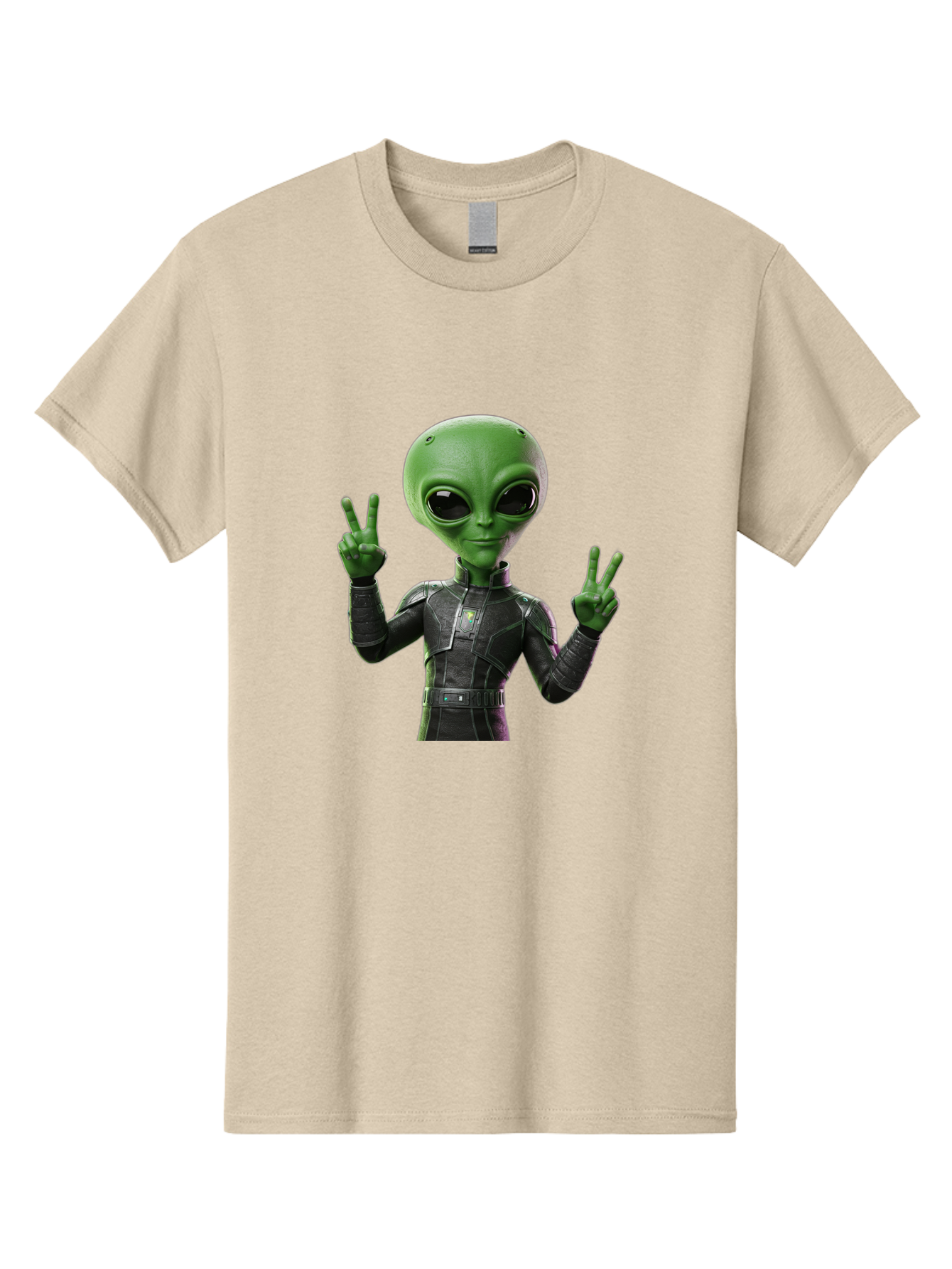 Alien-Peace-Sign-1 Men'S Graphic Tee, 100% Cotton, Comfortable Casual Summer Wear, Machine Washable, Alien Character, Peace Sign Gesture, Extraterrestrial Being, Futuristic Attire, Sci-Fi Design, Friendly Demeanor, Funny Face, V Sign, Bab630