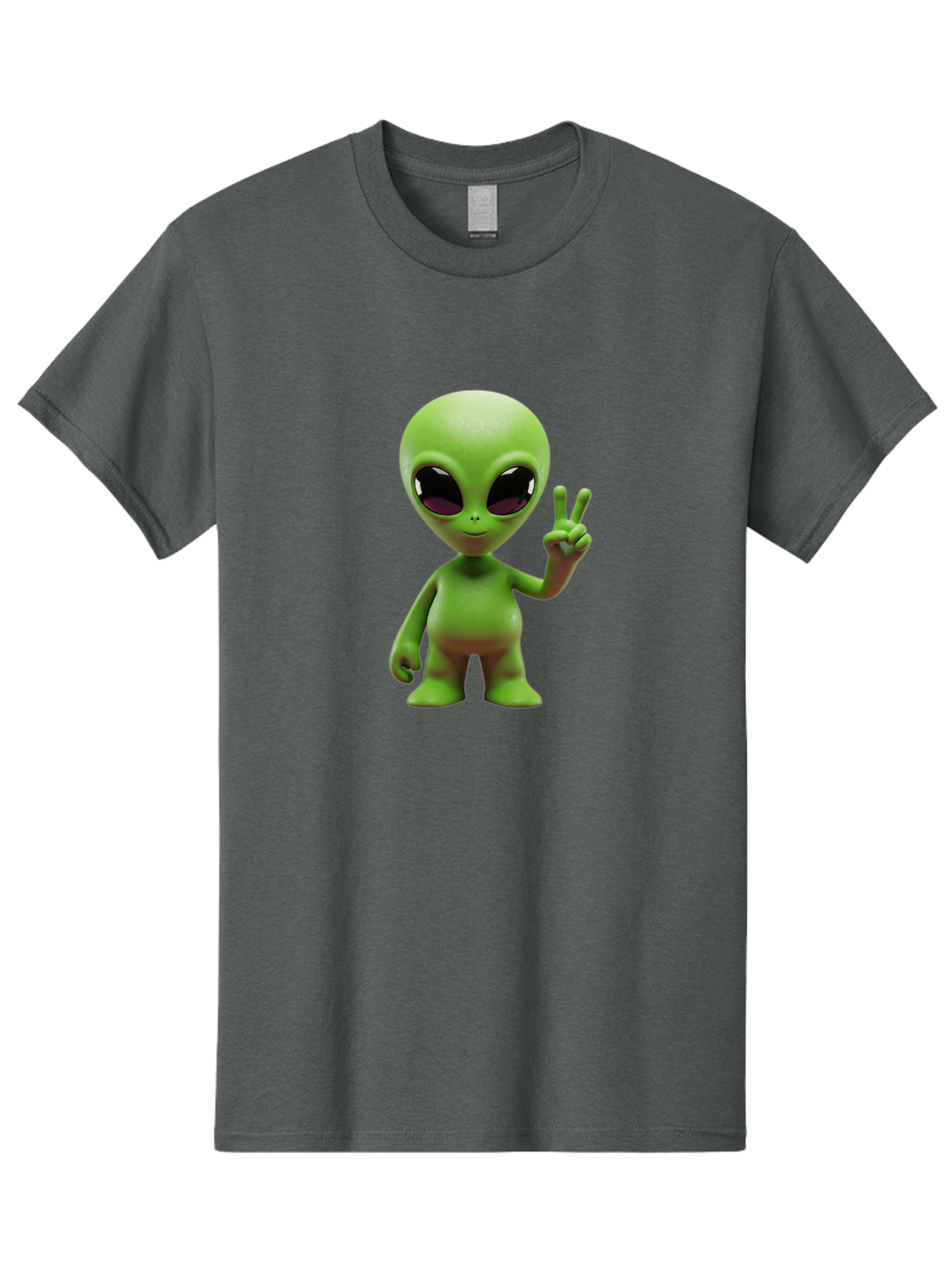 Alien-Peace-Sign-2 Men'S Graphic Tee, 100% Cotton, Comfortable Casual Summer Wear, Machine Washable, Alien Figure, Peace Sign, Friendly Gesture, Cartoon Character, E.T., Extraterrestrial Being, Fun, Quirky, Playful, 3D Rendering, Bab631