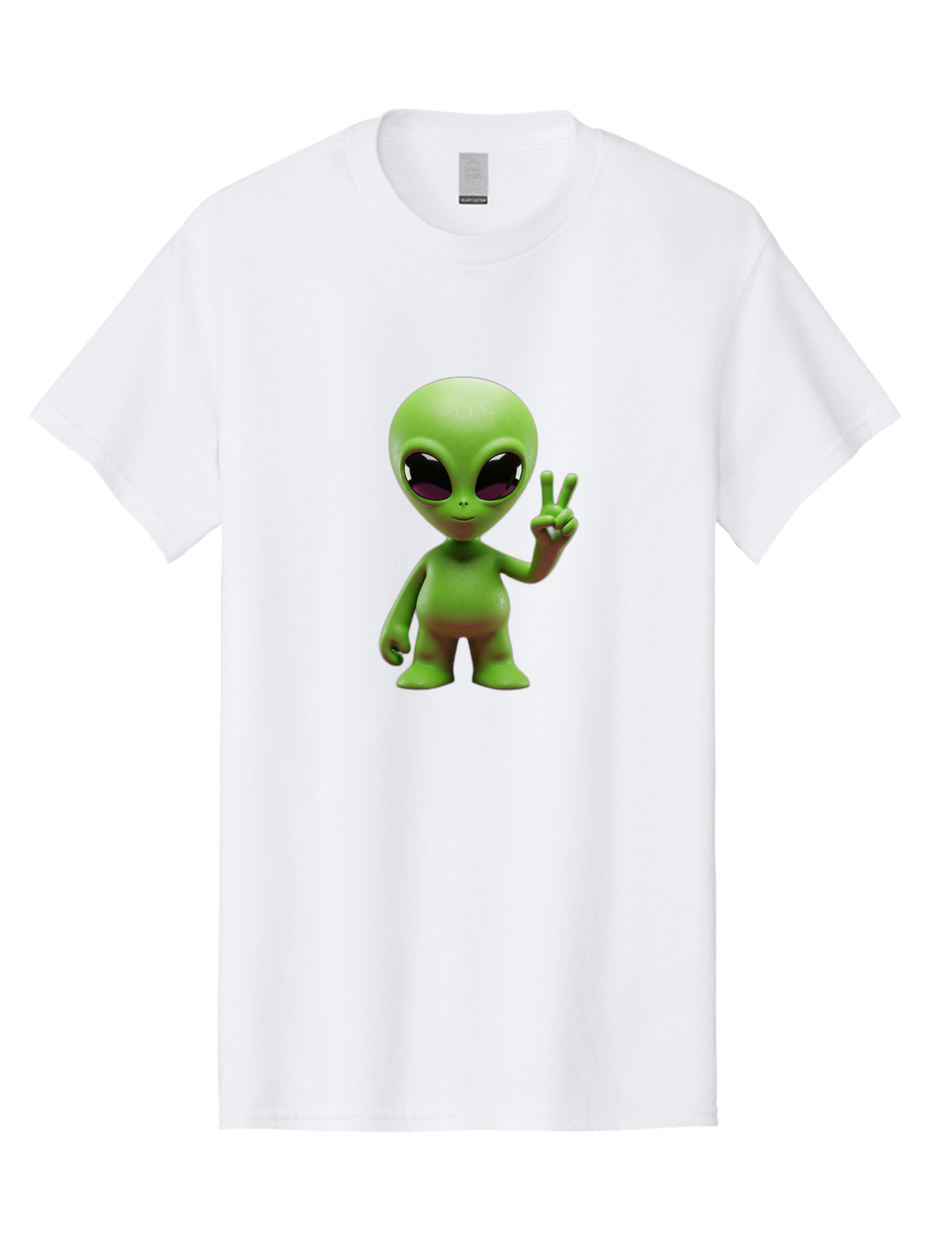 Alien-Peace-Sign-2 Men'S Graphic Tee, 100% Cotton, Comfortable Casual Summer Wear, Machine Washable, Alien Figure, Peace Sign, Friendly Gesture, Cartoon Character, E.T., Extraterrestrial Being, Fun, Quirky, Playful, 3D Rendering, Bab631