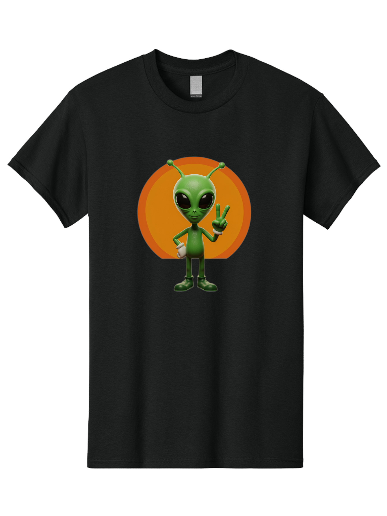 Alien-Peace-Sign Men'S Graphic Tee, 100% Cotton, Comfortable Casual Summer Wear, Machine Washable, Alien Character, Peace Sign, Green Alien, Cartoon Style, Friendly Gesture, Large Eyes, Antennae, Fun Illustration, Cosmic Being Bab633