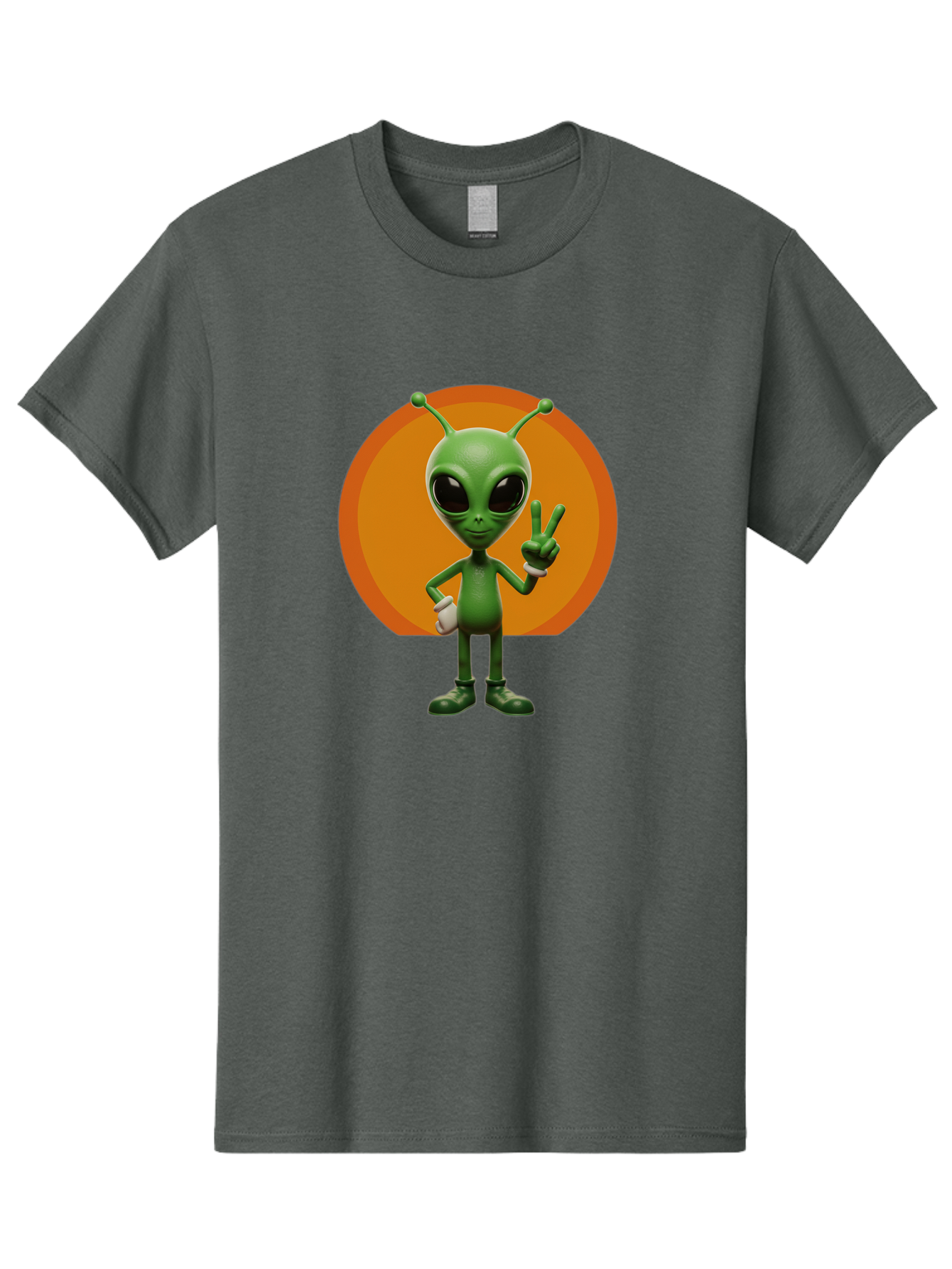 Alien-Peace-Sign Men'S Graphic Tee, 100% Cotton, Comfortable Casual Summer Wear, Machine Washable, Alien Character, Peace Sign, Green Alien, Cartoon Style, Friendly Gesture, Large Eyes, Antennae, Fun Illustration, Cosmic Being Bab633